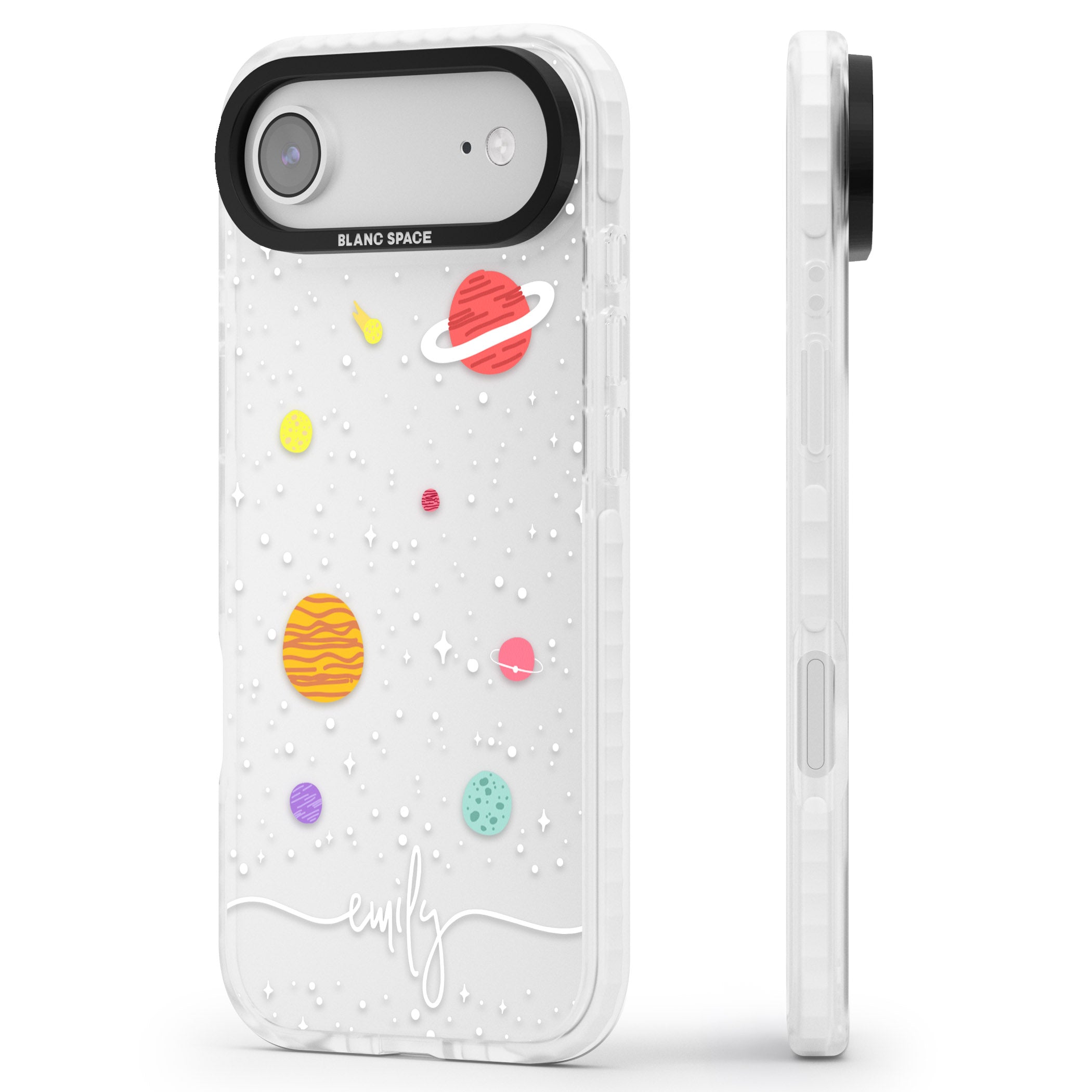 Personalised Cute Cartoon Planet (Clear) iPhone 17 Air Impact Clear Phone Case Side Profile