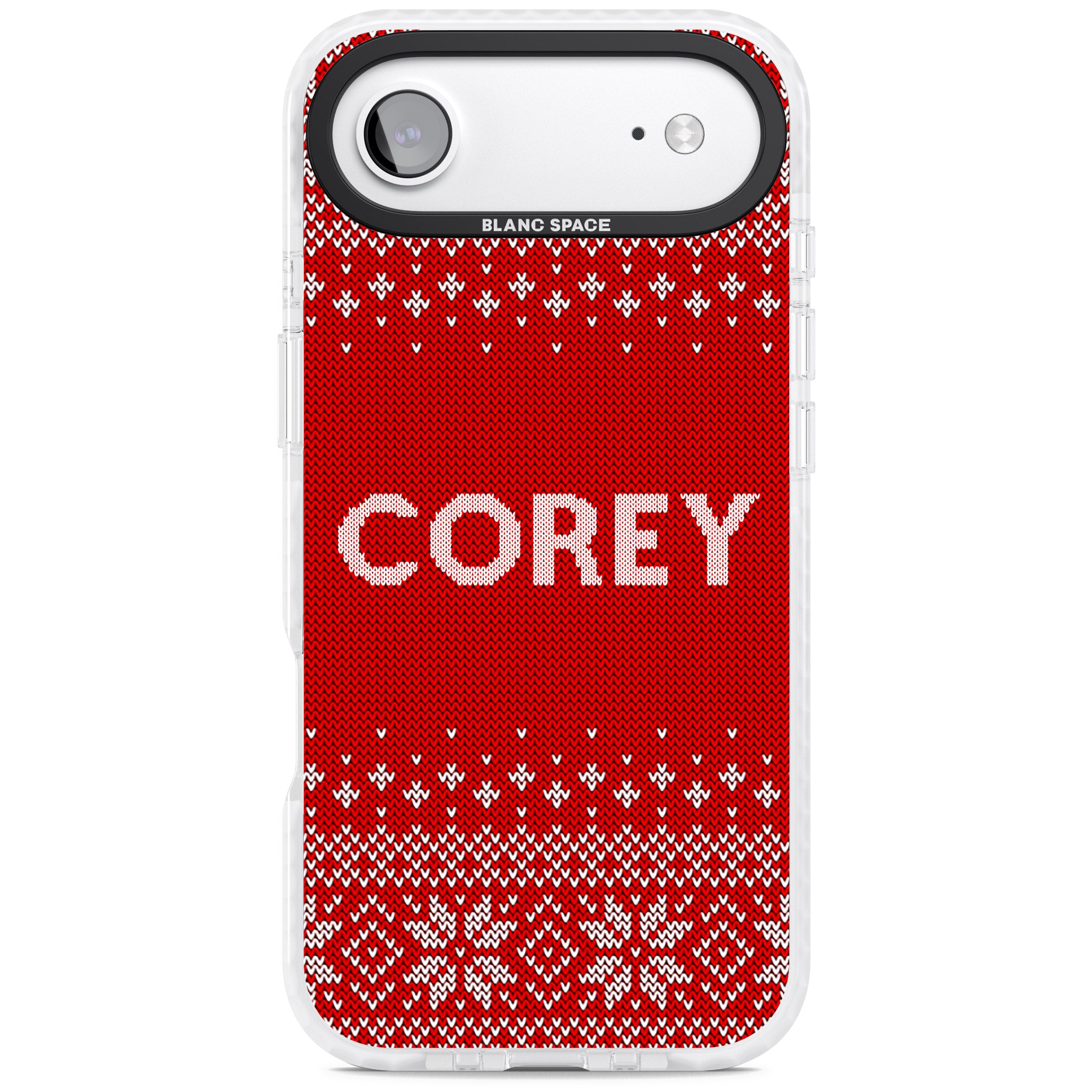 Personalised Red Christmas Knit iPhone 17 Air Impact Clear Phone Case