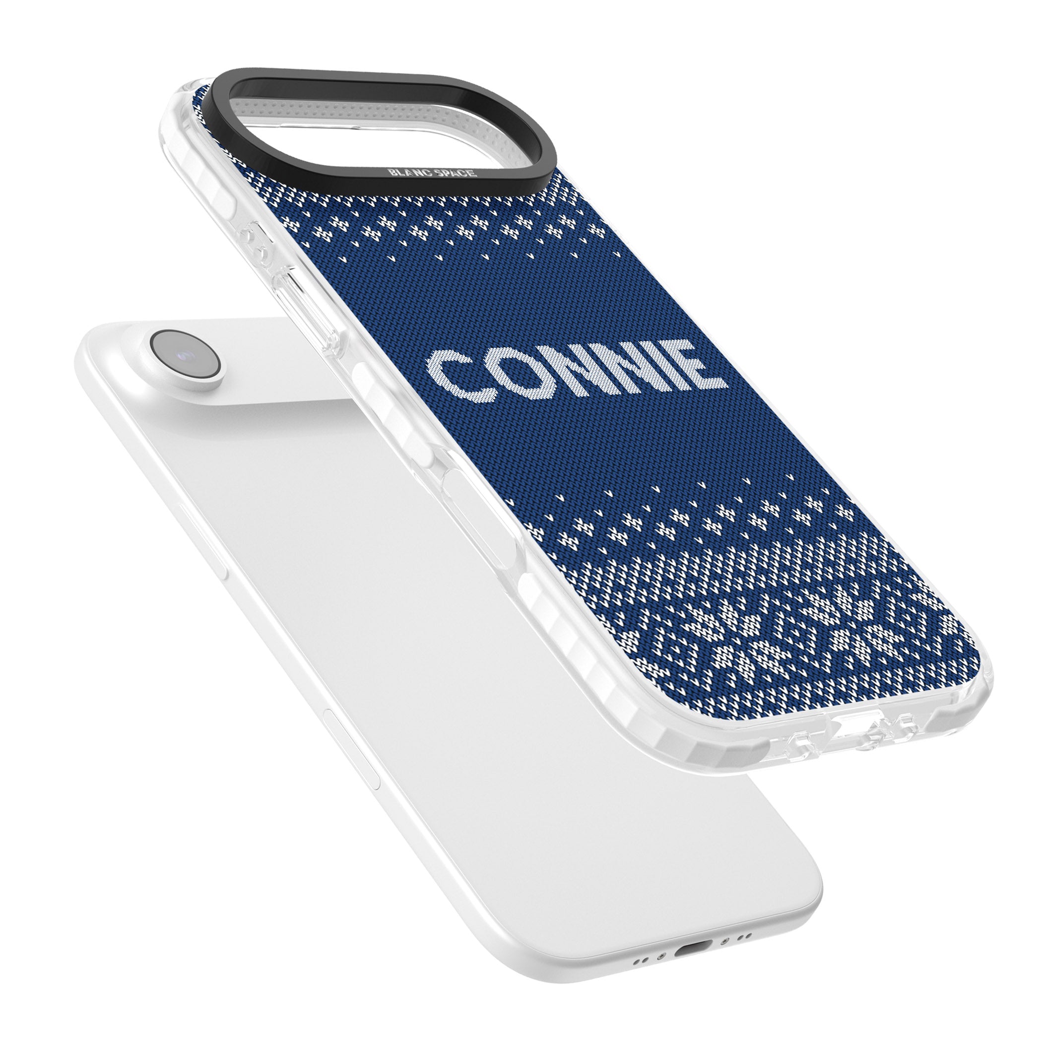 Personalised Blue Knitted Christmas iPhone 17 Air Impact Clear Phone Case Colours