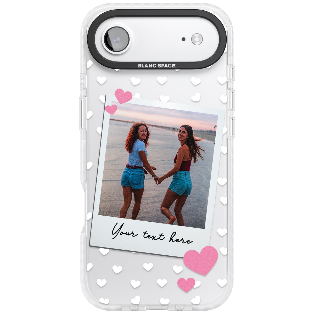 Personalised Hearts Instant Camera Photo iPhone Air Impact Clear Phone Case front