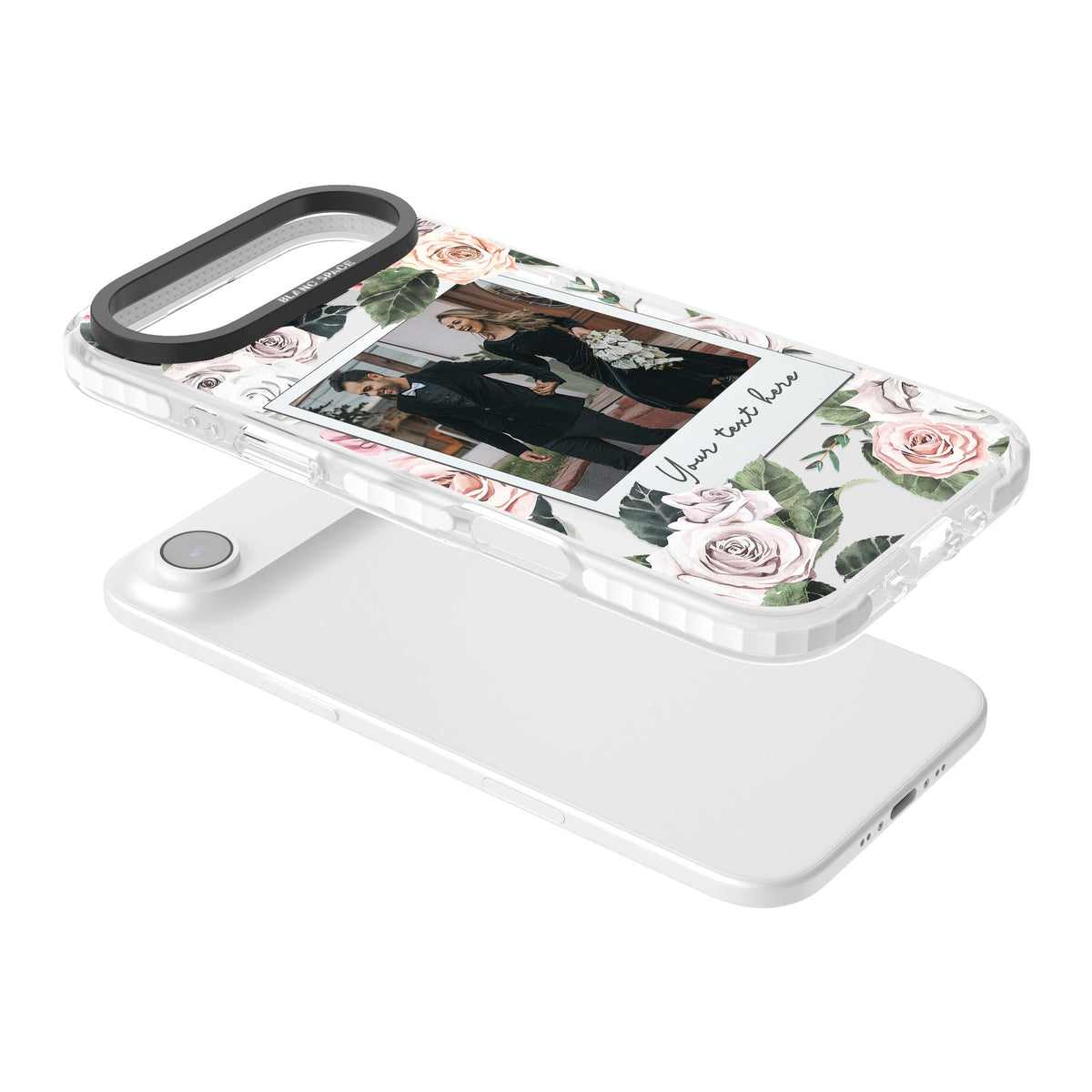 Personalised Floral Polaroid iPhone Air Impact Clear Phone Case angled