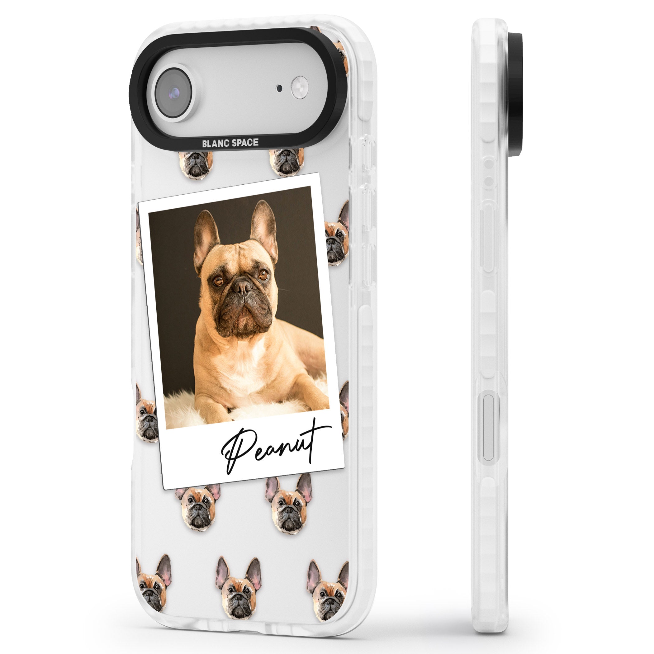 Personalised Tan French Bulldog Instant Camera Photo iPhone 17 Air Impact Clear Phone Case Side Profile