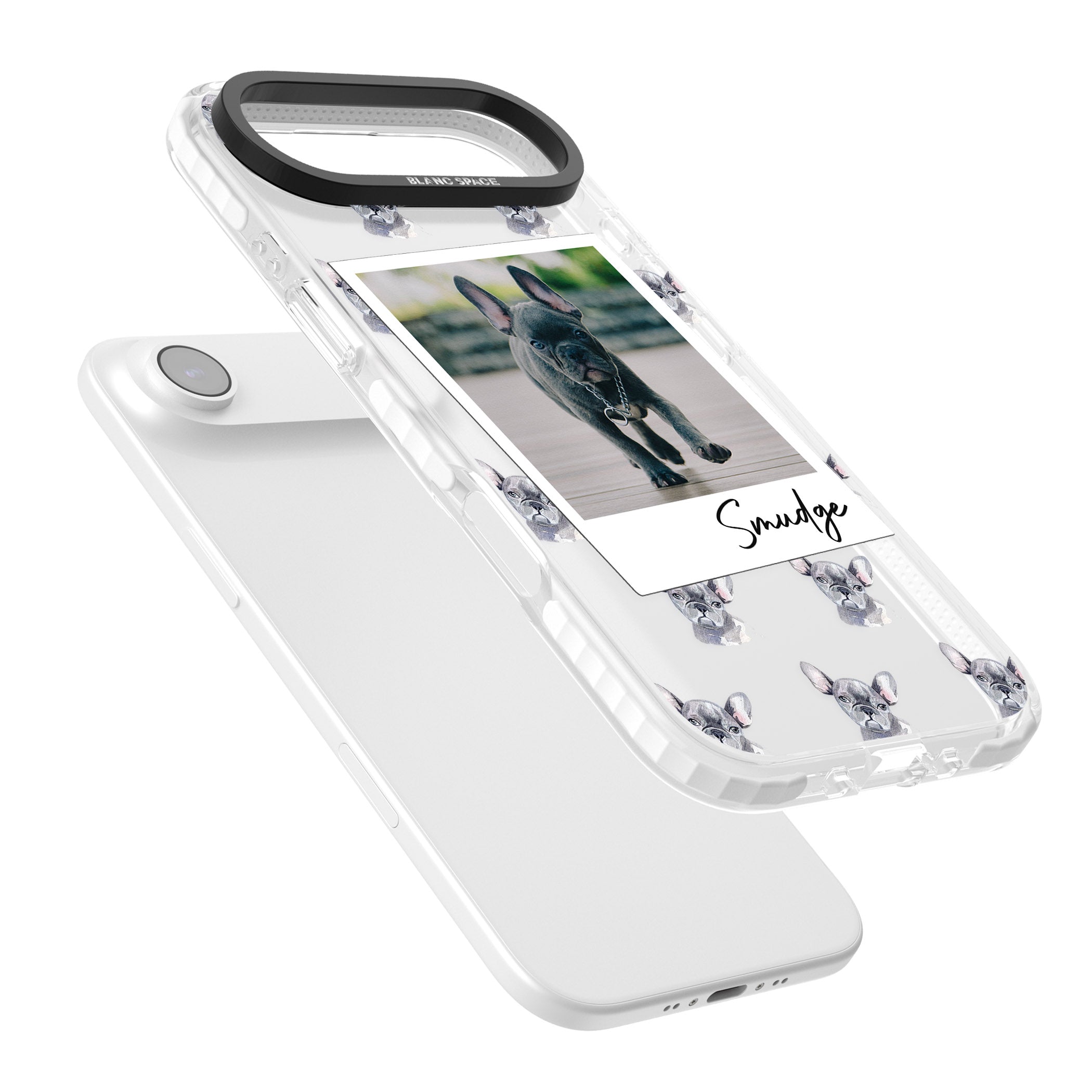 Personalised Grey French Bulldog Instant Camera Photo iPhone 17 Air Impact Clear Phone Case Colours