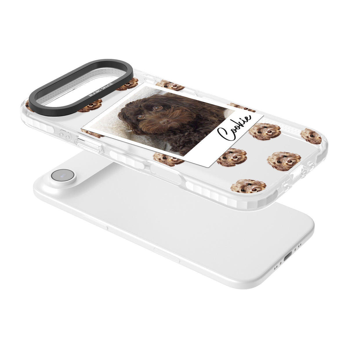 Personalised Brown Cockapoo Instant Camera Photo iPhone Air Impact Clear Phone Case angled