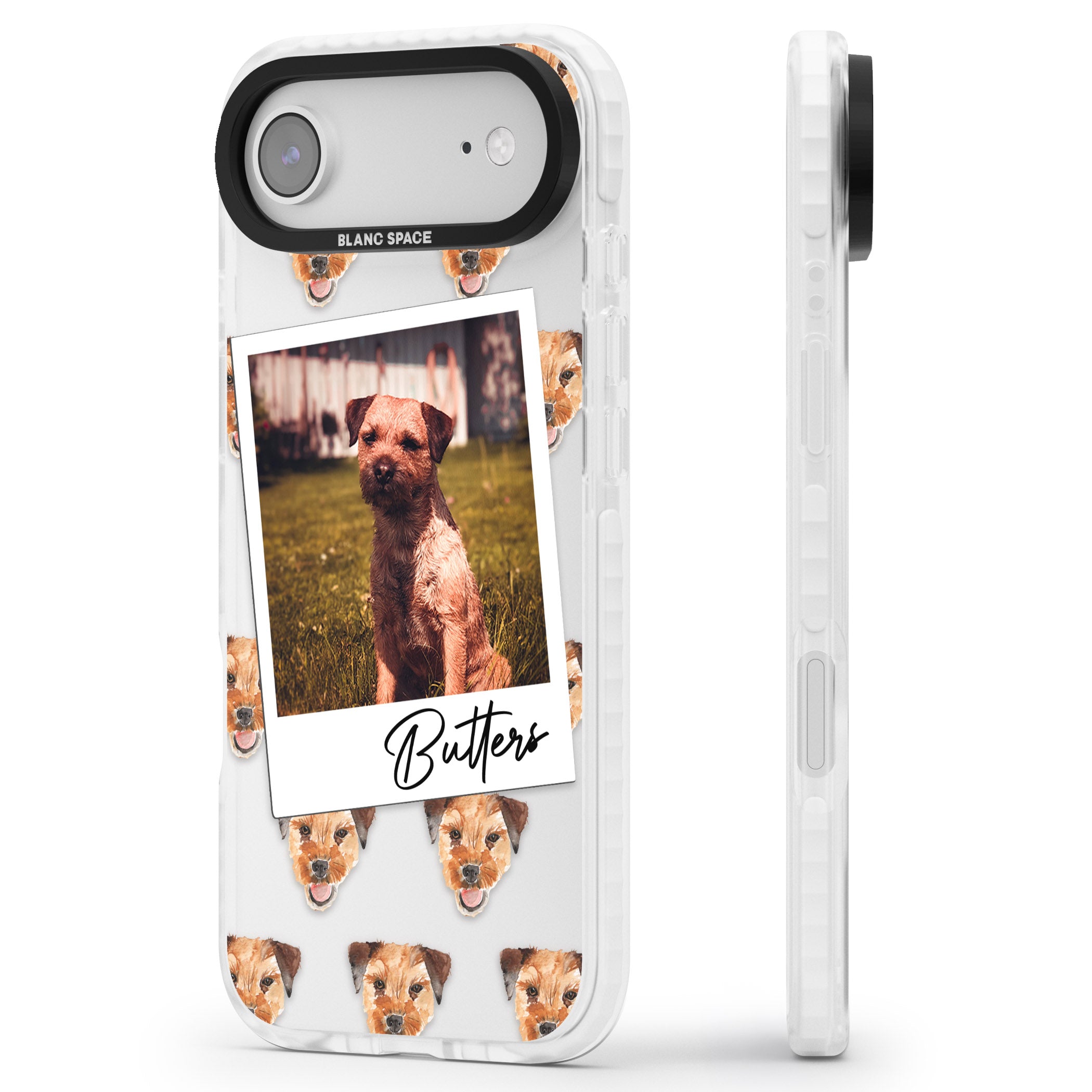 Personalised Border Terrier Instant Camera Photo iPhone 17 Air Impact Clear Phone Case Side Profile