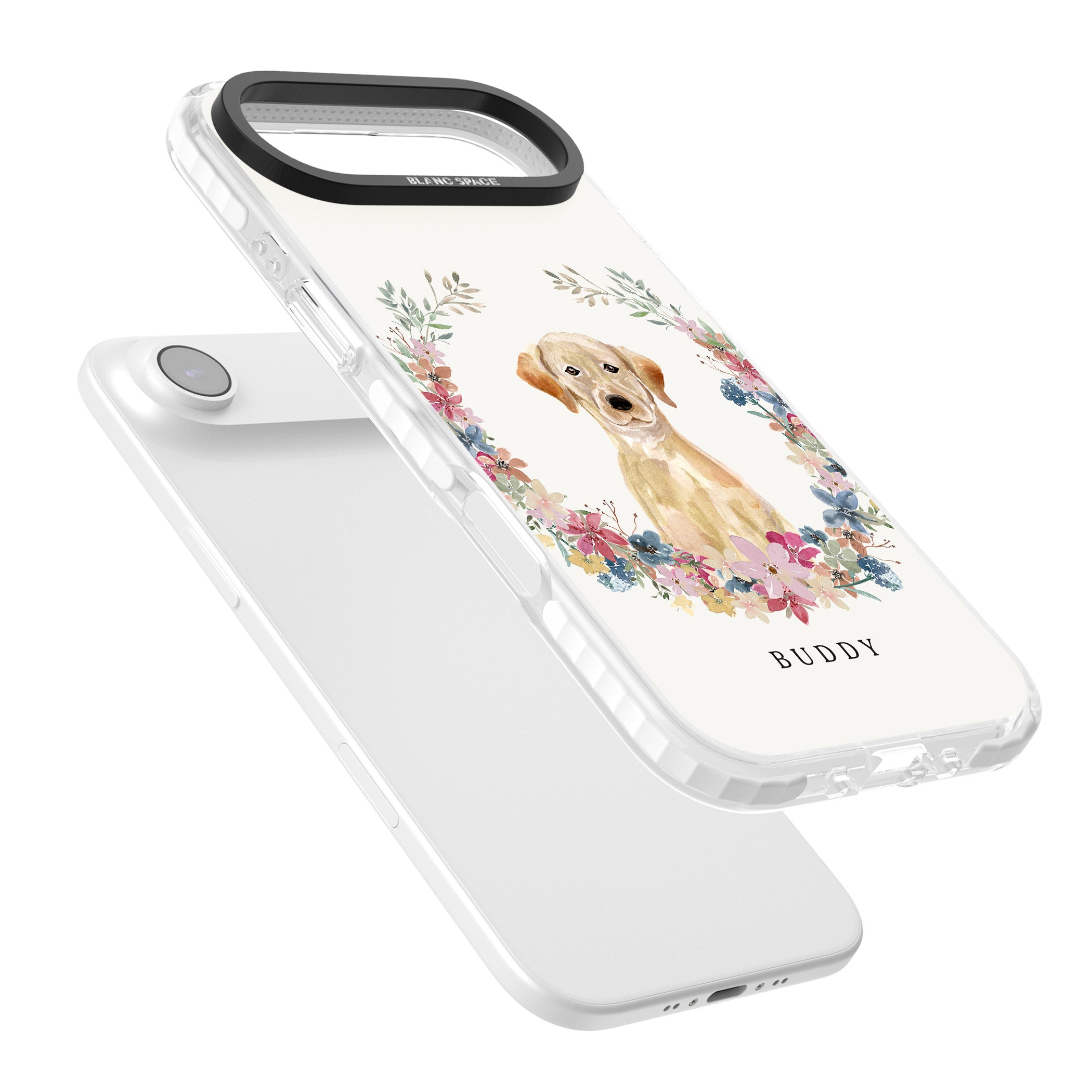 Personalised Yellow Labrador Retriever Floral Portrait iPhone 17 Air Impact Clear Phone Case Colours