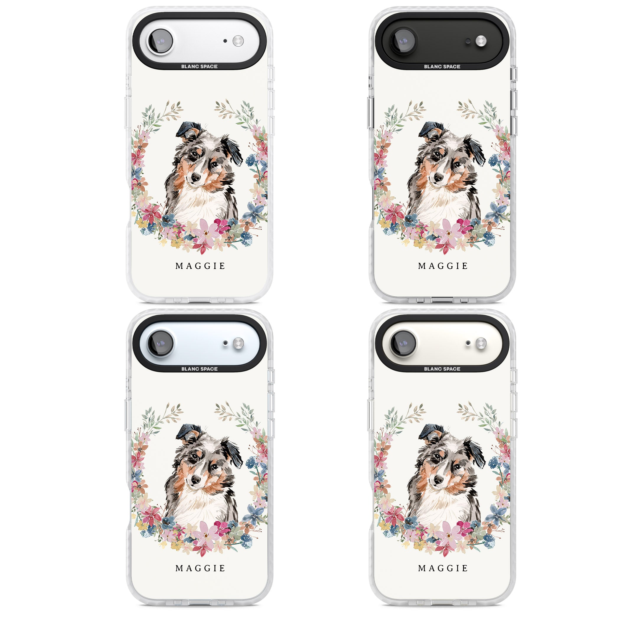 Personalised Australian Shepherd Floral Portrait iPhone 17 Air Impact Clear Phone Case APT Impact Protection