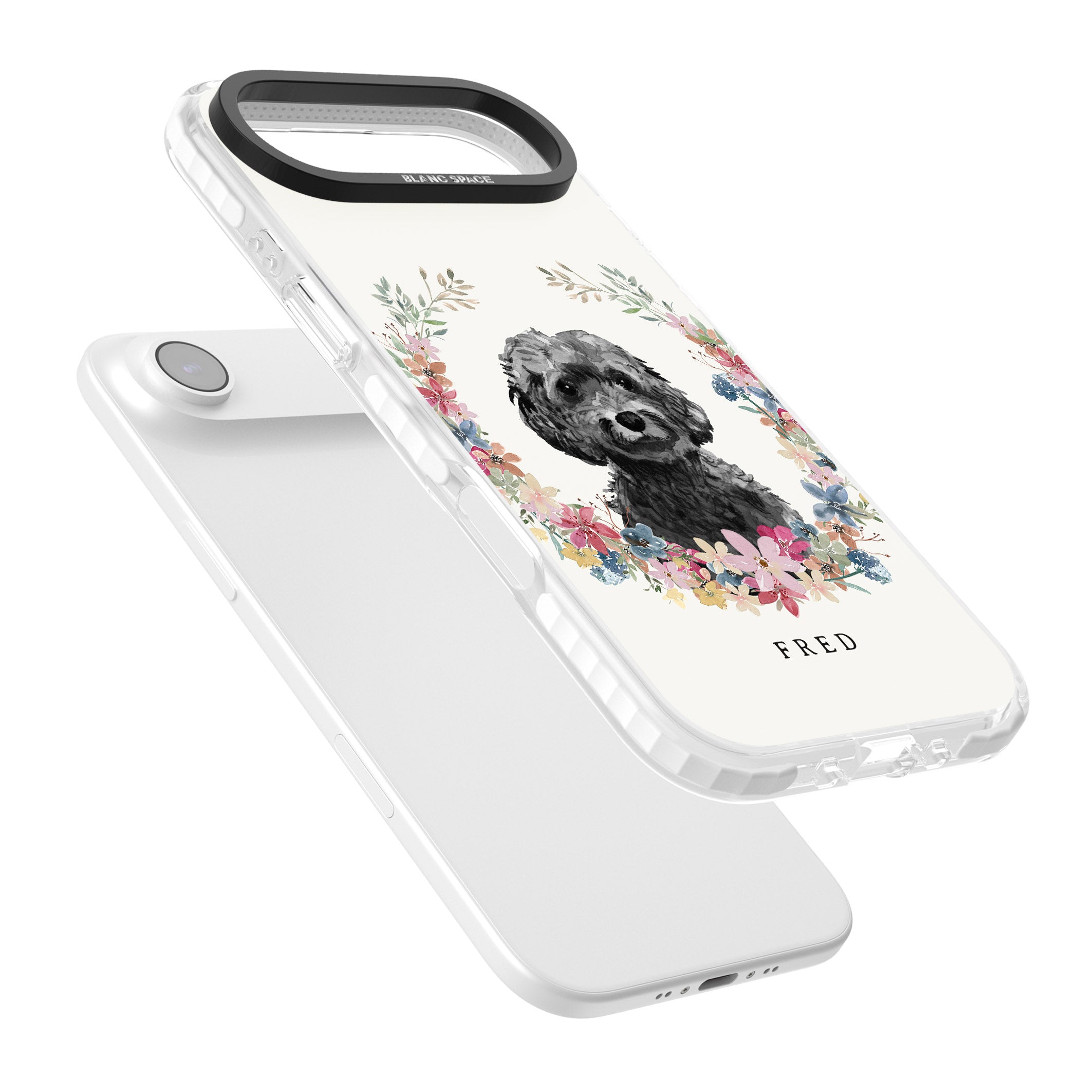 Personalised Black Cockapoo Floral Portrait iPhone 17 Air Impact Clear Phone Case Colours