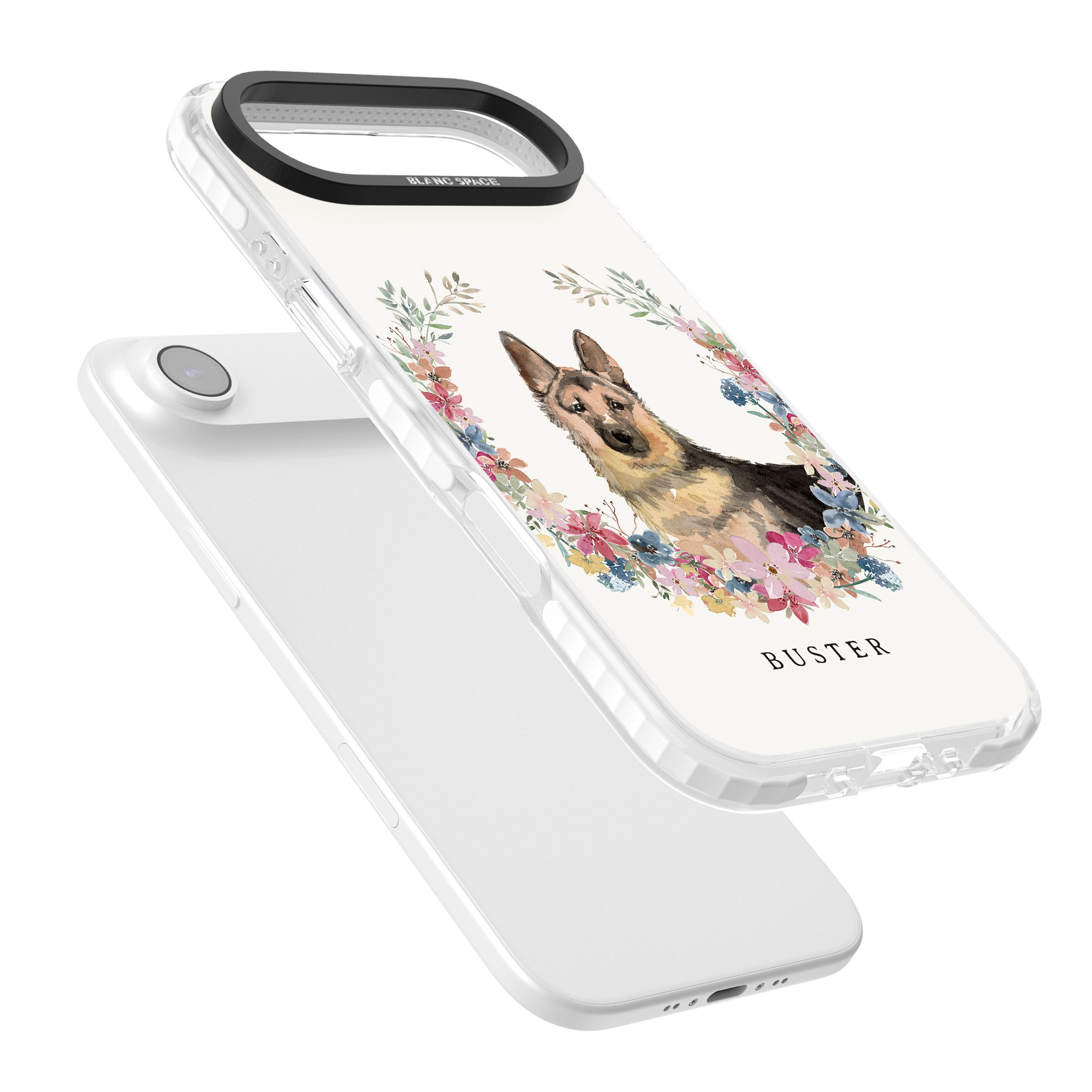 Personalised German Shepherd Floral Portrait iPhone 17 Air Impact Clear Phone Case Colours