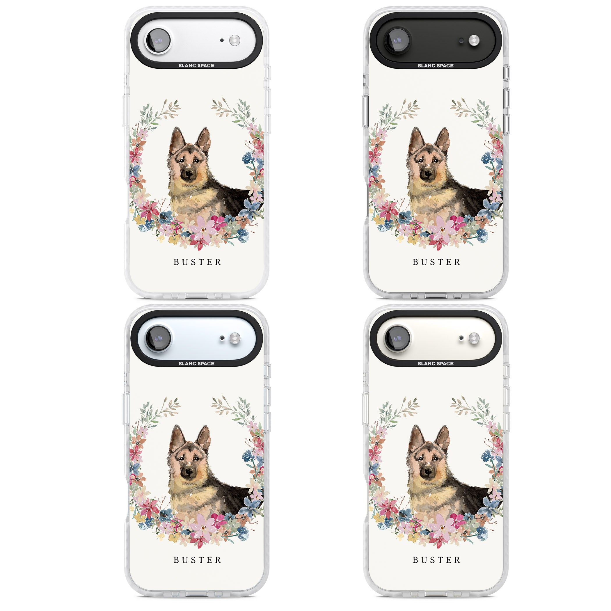 Personalised German Shepherd Floral Portrait iPhone 17 Air Impact Clear Phone Case APT Impact Protection