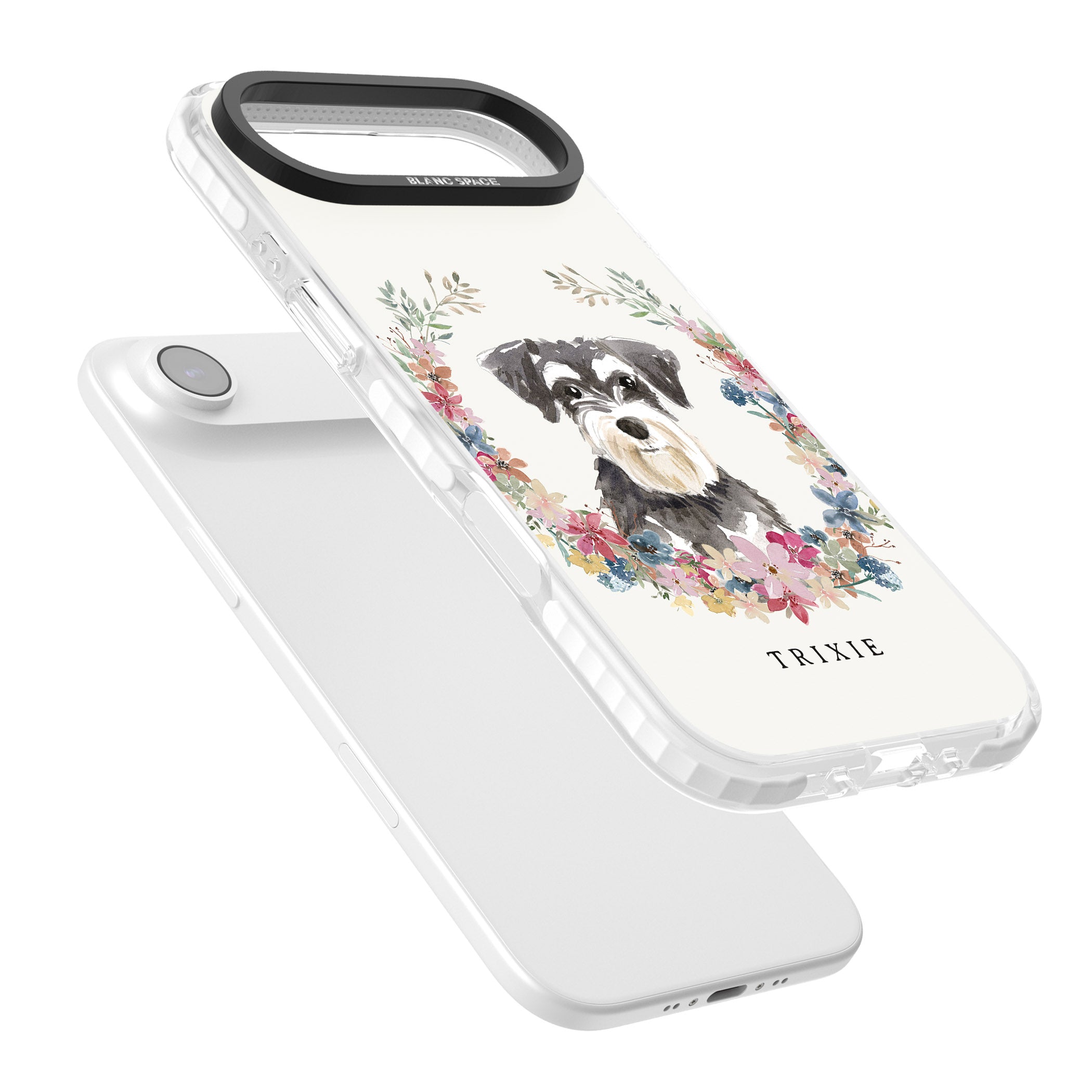Personalised Watercolor Schnauzer Floral Portrait iPhone 17 Air Impact Clear Phone Case Colours