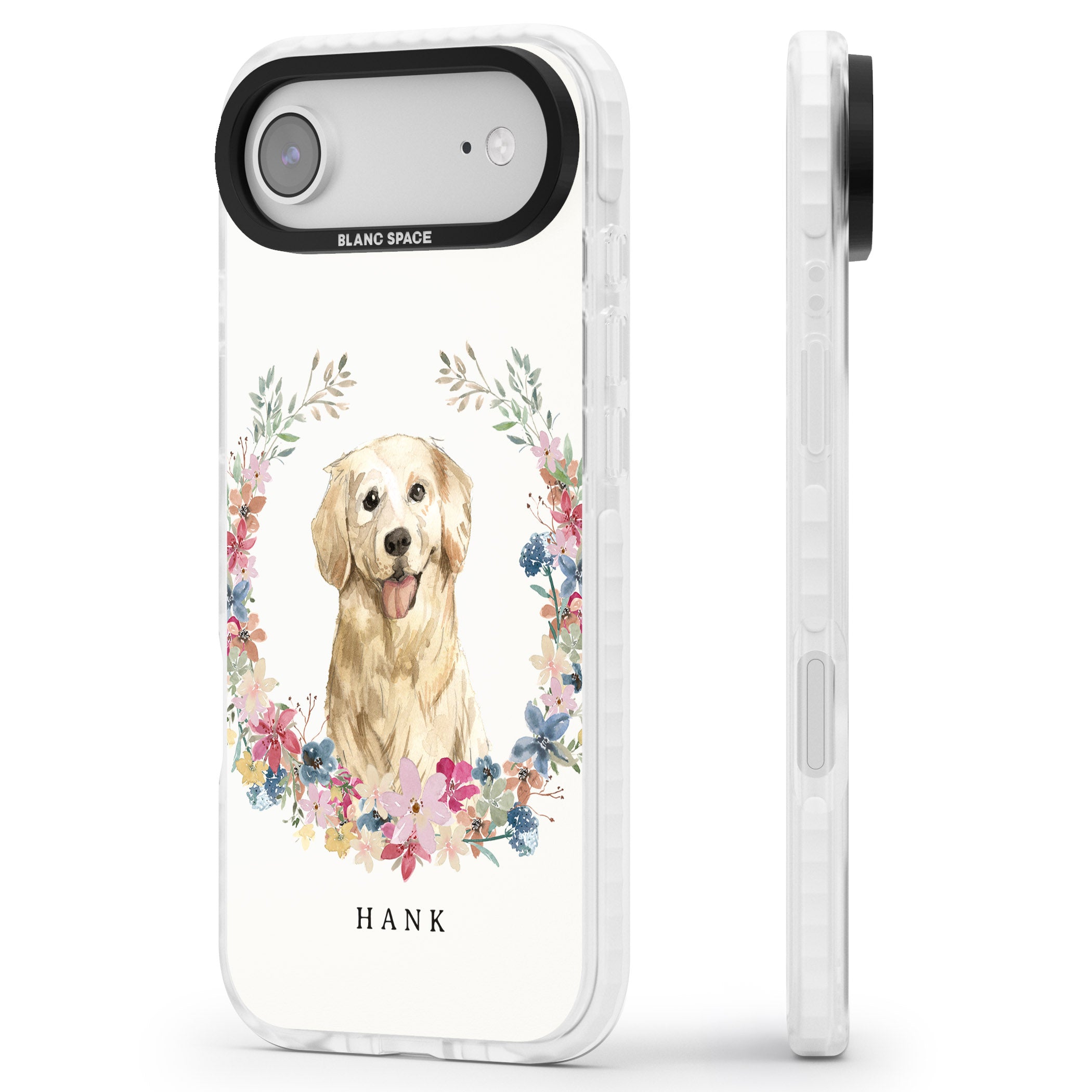 Personalised Golden Retriever Floral Portrait iPhone 17 Air Impact Clear Phone Case Side Profile