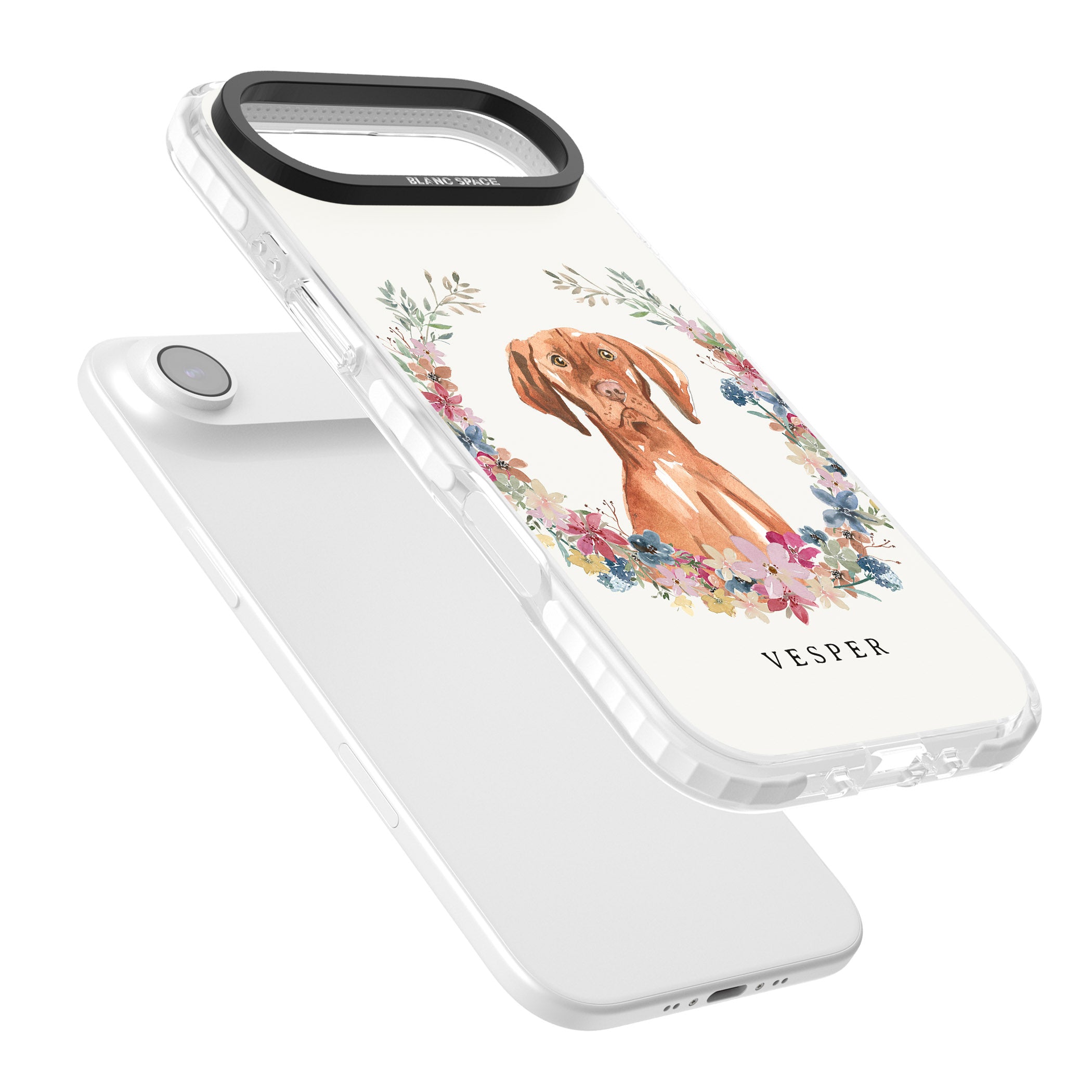 Personalised Hungarian Vizsla Floral Portrait iPhone 17 Air Impact Clear Phone Case Colours