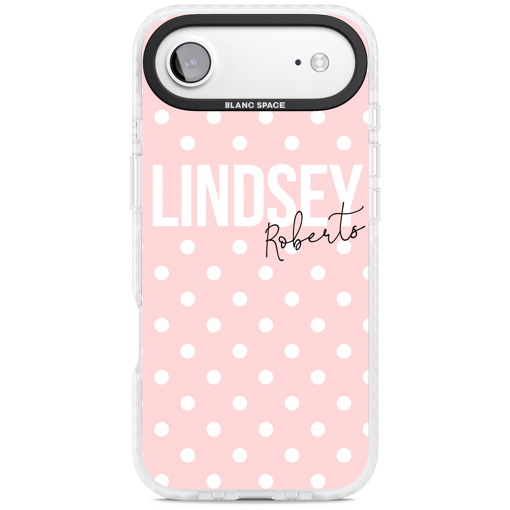 Personalised Pink Polka iPhone 17 Air Impact Clear Phone Case