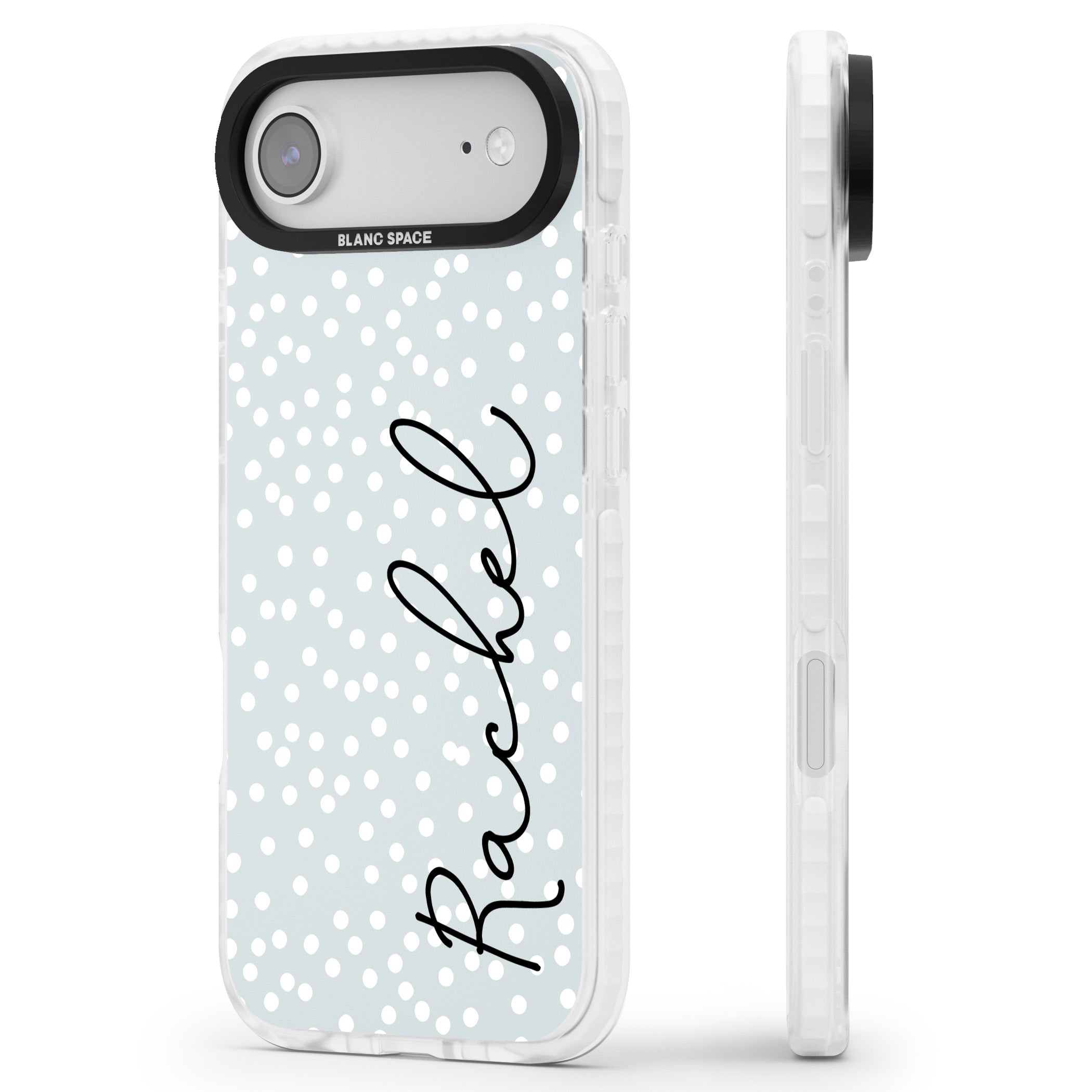 Personalised Vertical Cursive & Dots iPhone 17 Air Impact Clear Phone Case Side Profile