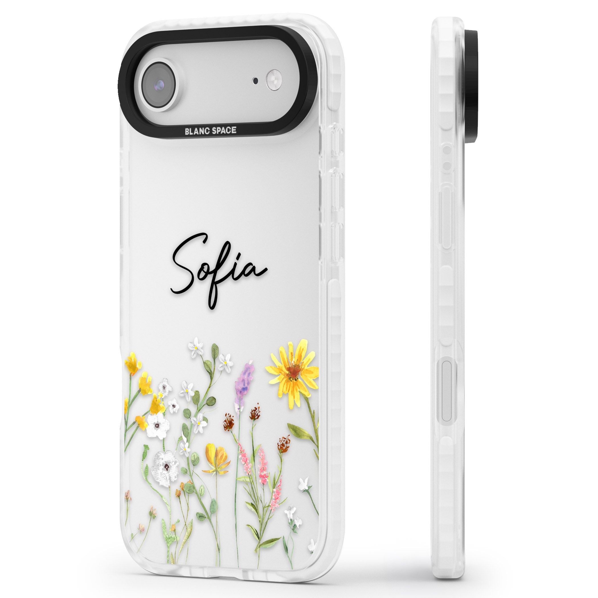 Personalised April Wildfowers iPhone 17 Air Impact Clear Phone Case Side Profile