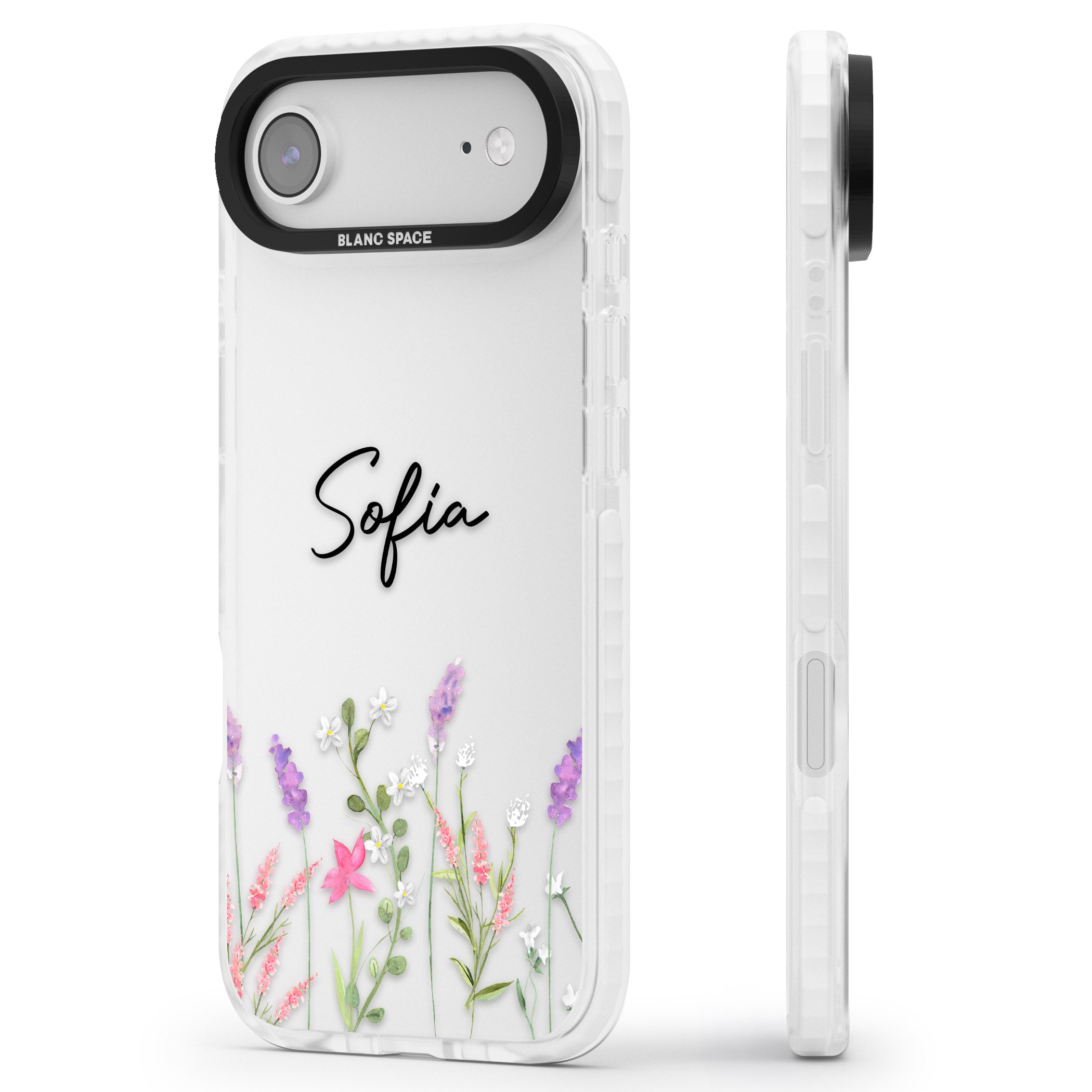 Personalised Lavender Wildflowers iPhone 17 Air Impact Clear Phone Case Side Profile
