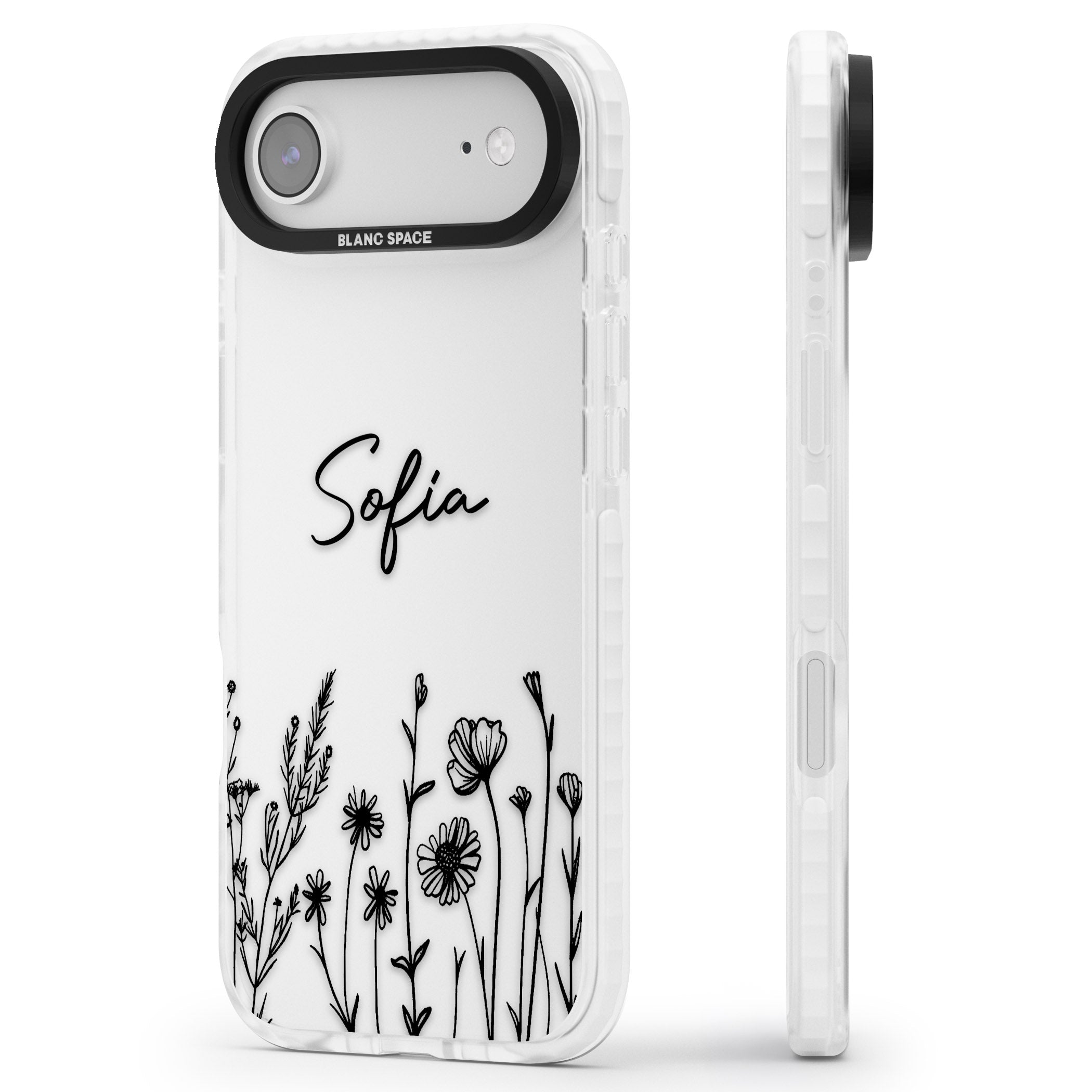 Personalised Black Wildflowers iPhone 17 Air Impact Clear Phone Case Side Profile