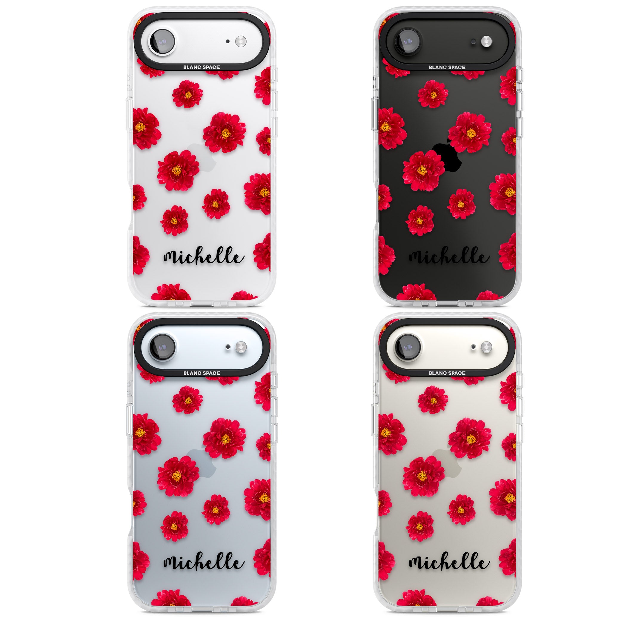 Personalised Red Peonies & Cursive iPhone 17 Air Impact Clear Phone Case APT Impact Protection