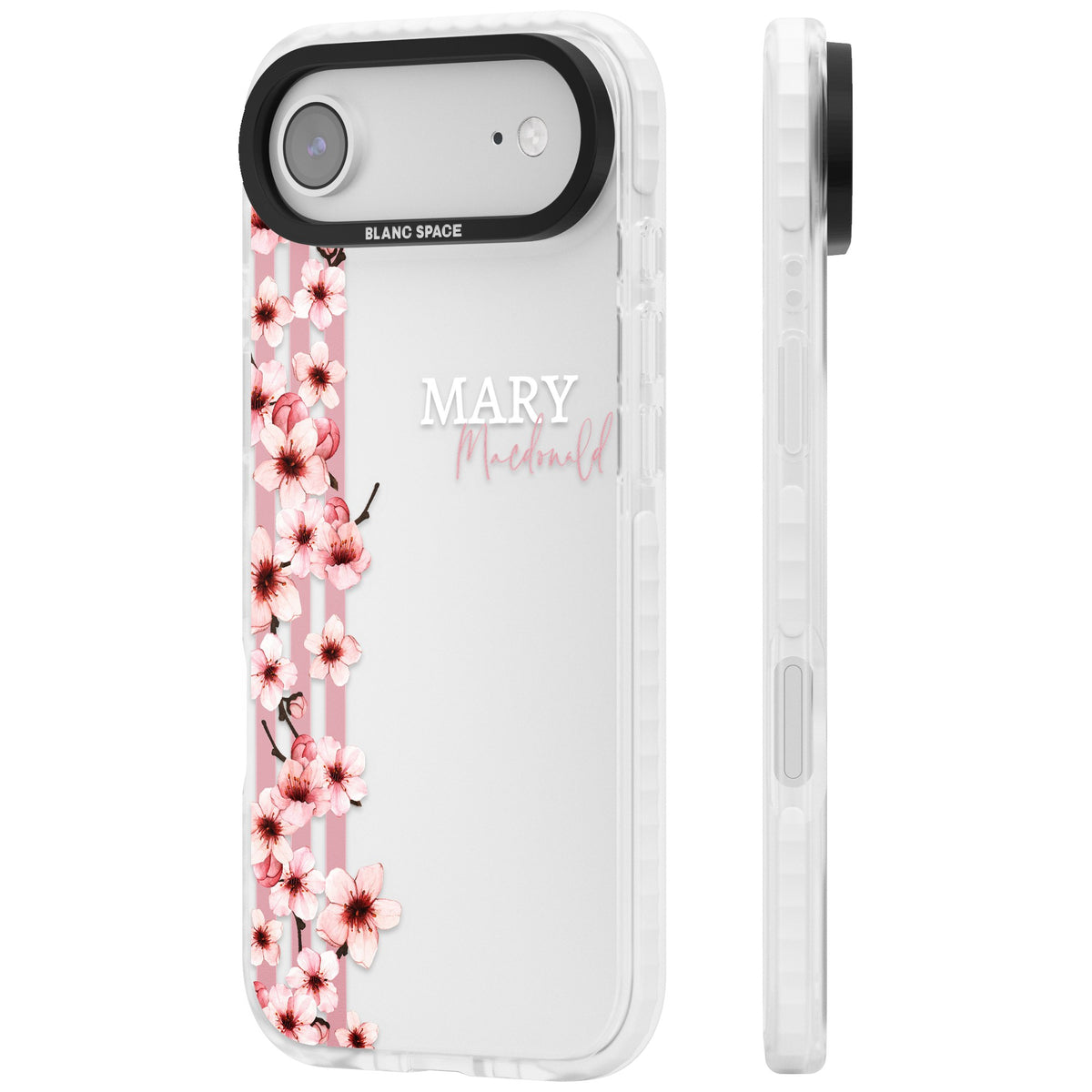 Personalised Cherry Blossom Stripe iPhone Air Impact Clear Phone Case side