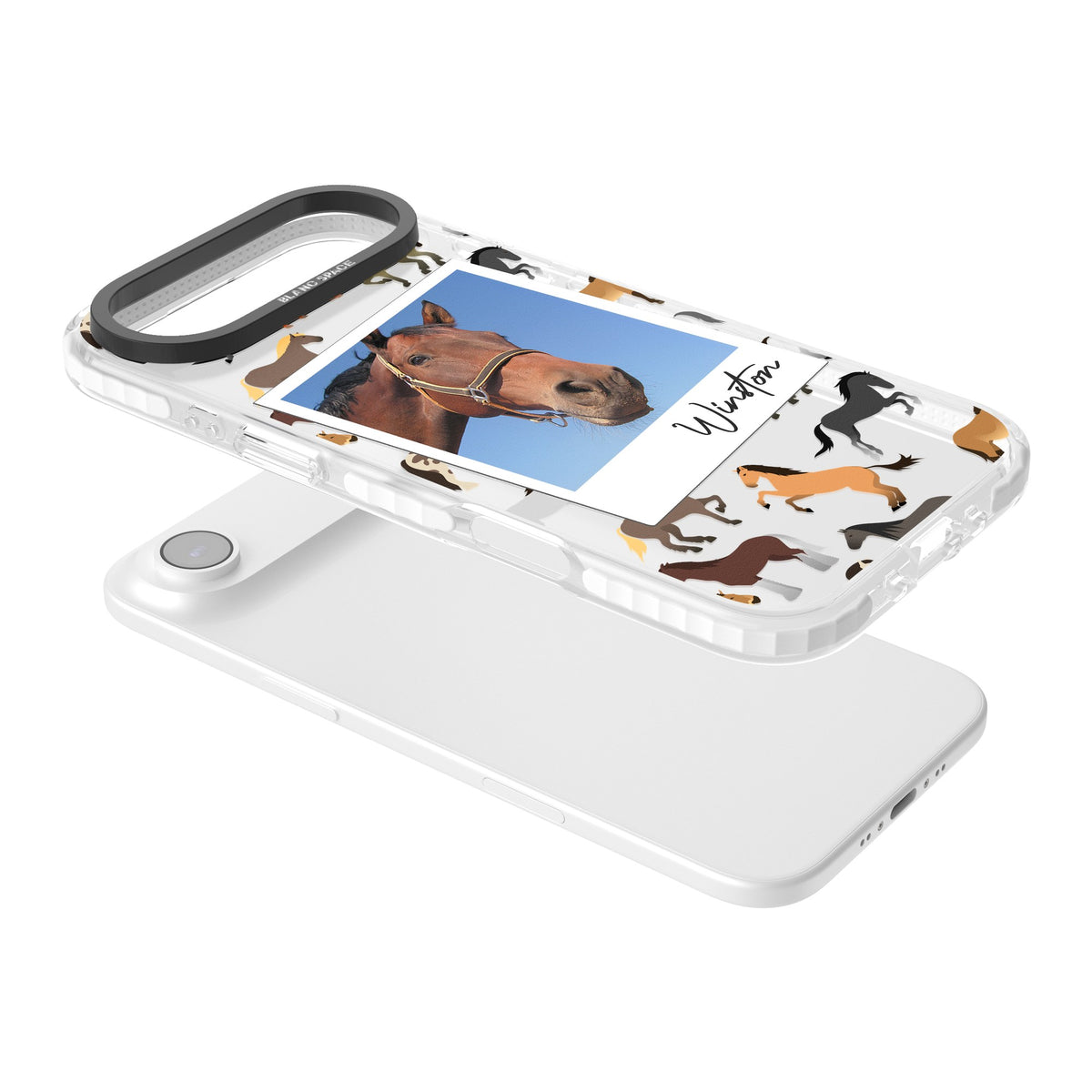 Personalised Horse Polaroid iPhone Air Impact Clear Phone Case angled