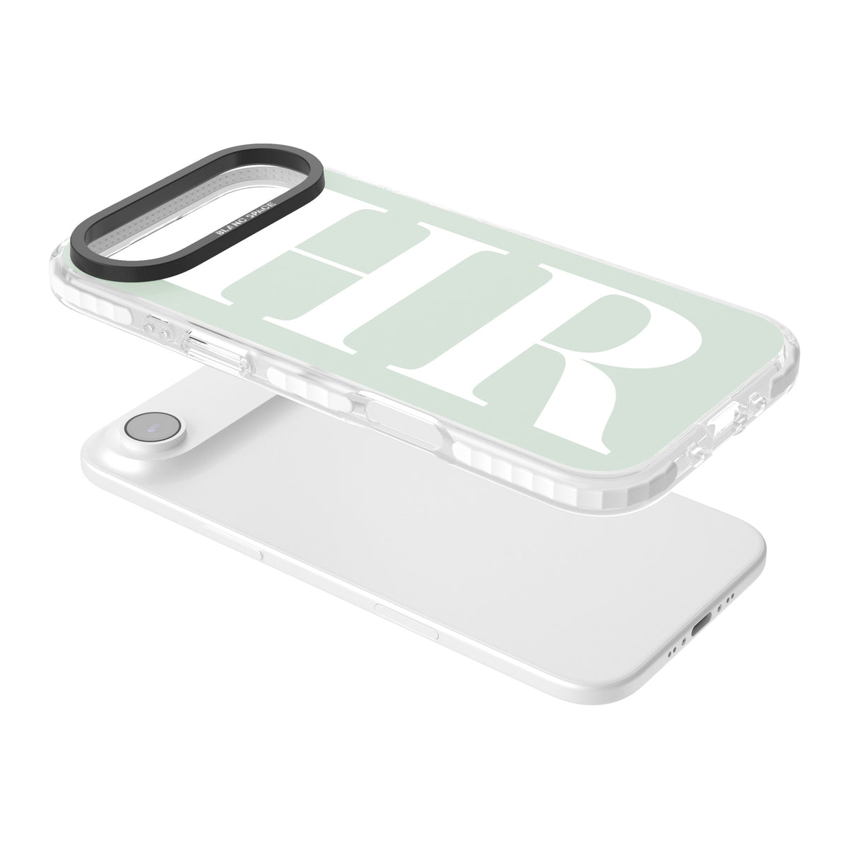 Personalised White & Seafoam Letters iPhone Air Impact Clear Phone Case angled