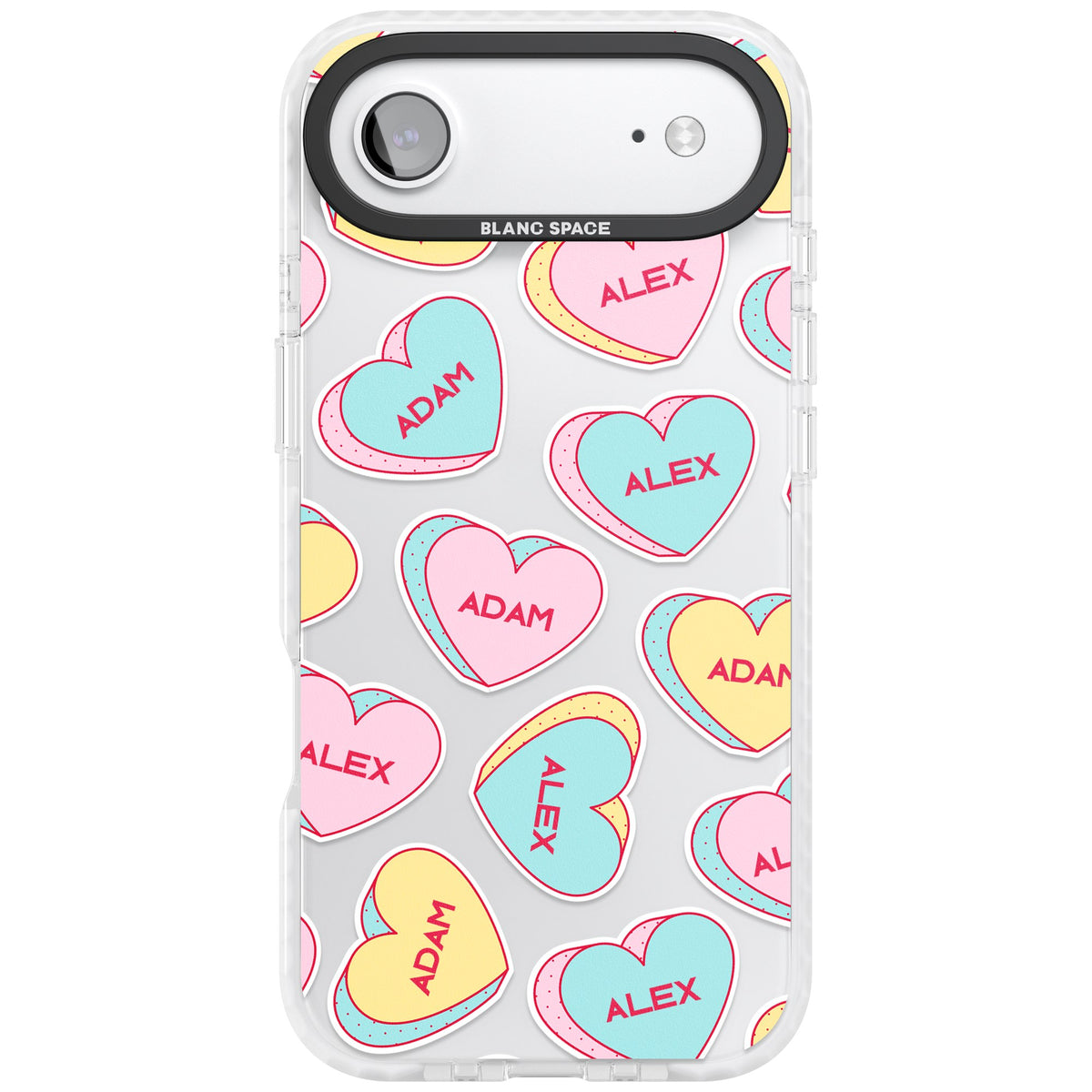 Personalised Love Heart Sweets iPhone Air Impact Clear Phone Case front