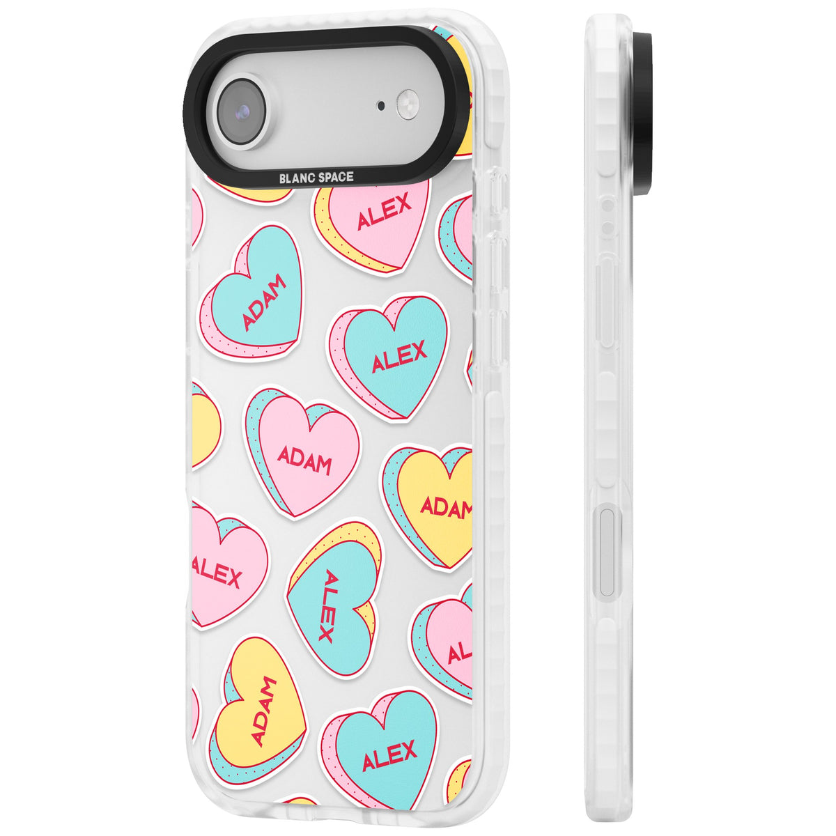Personalised Love Heart Sweets iPhone Air Impact Clear Phone Case side