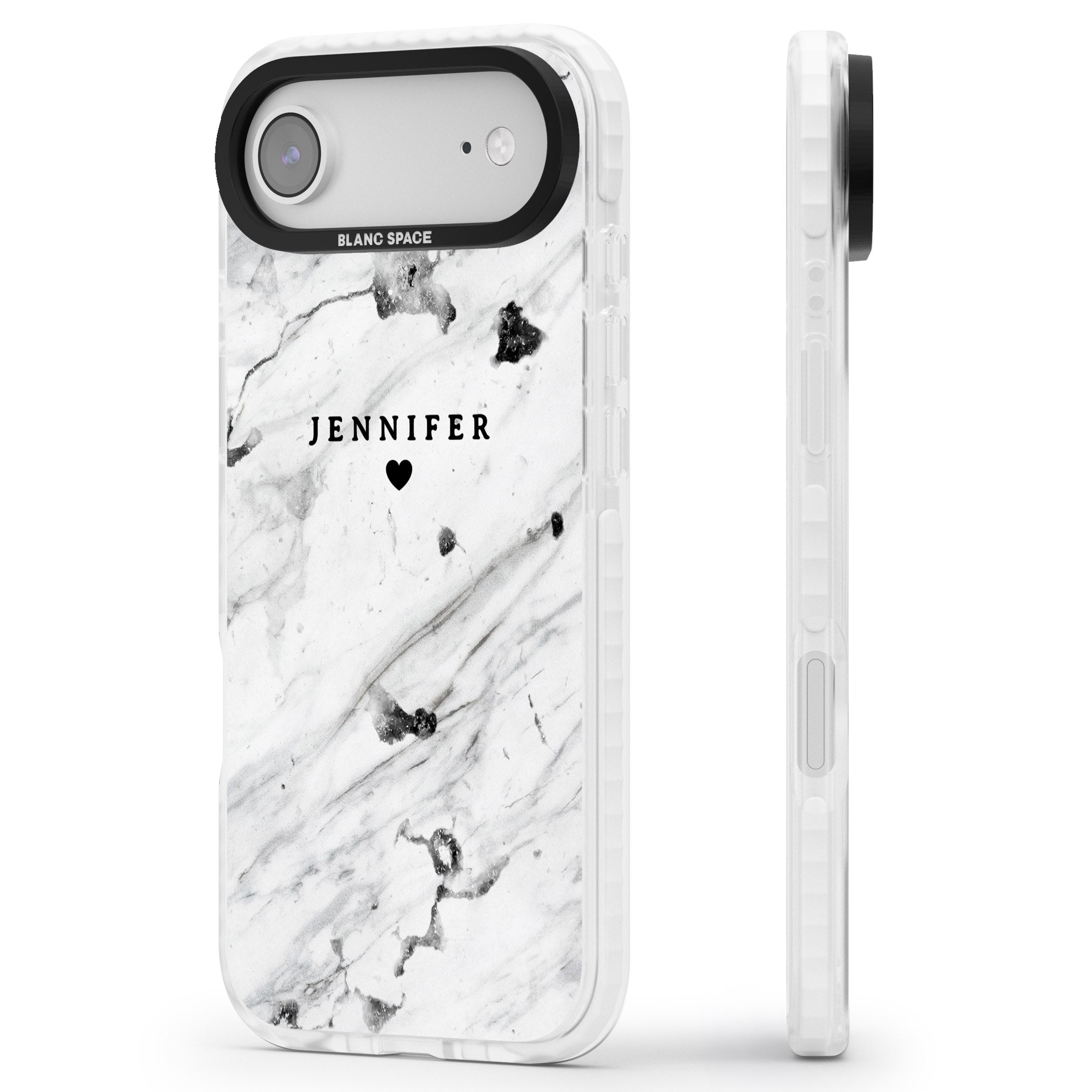 Personalised Marble Heart iPhone 17 Air Impact Clear Phone Case Side Profile