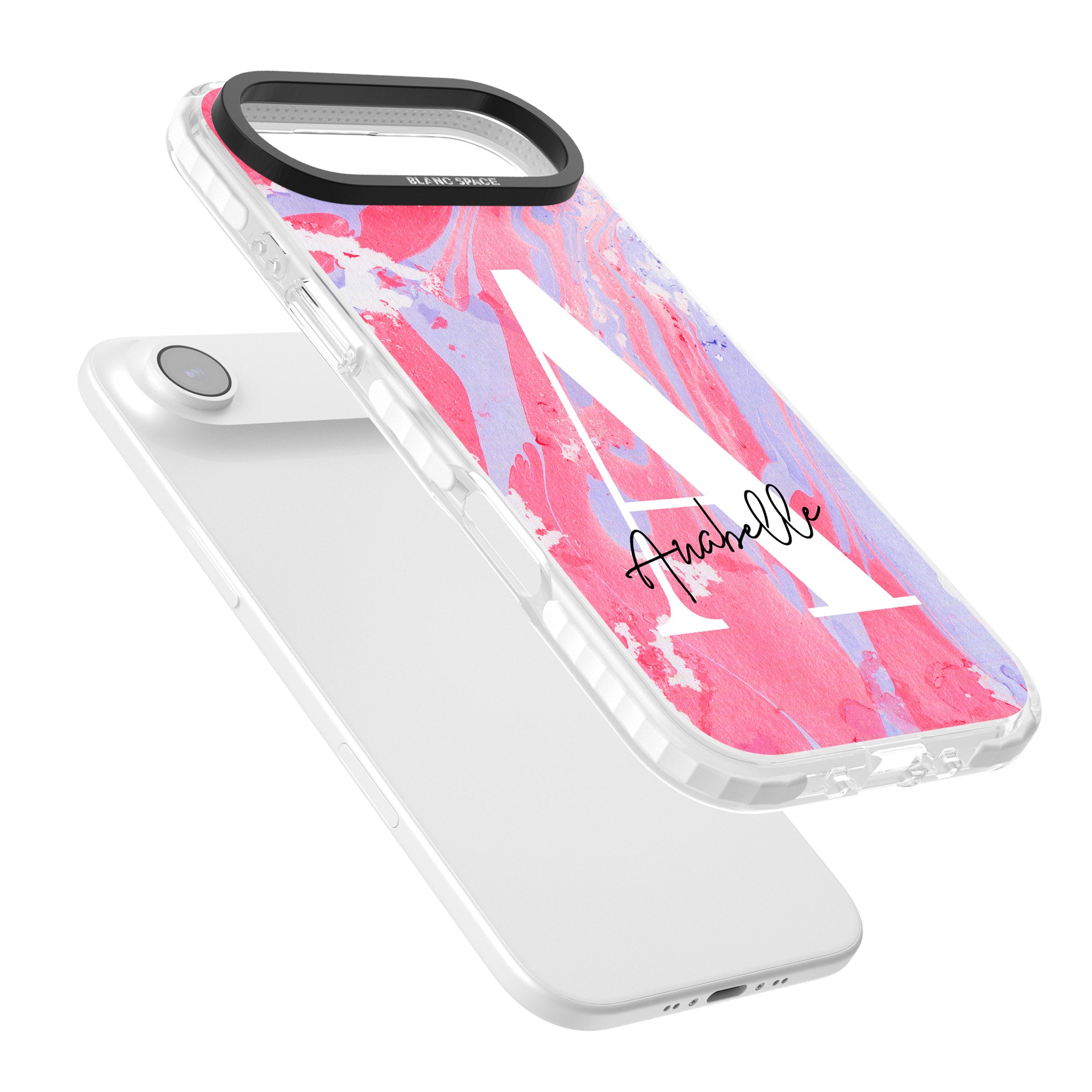 Personalised Pink & Purple Marble iPhone 17 Air Impact Clear Phone Case Colours