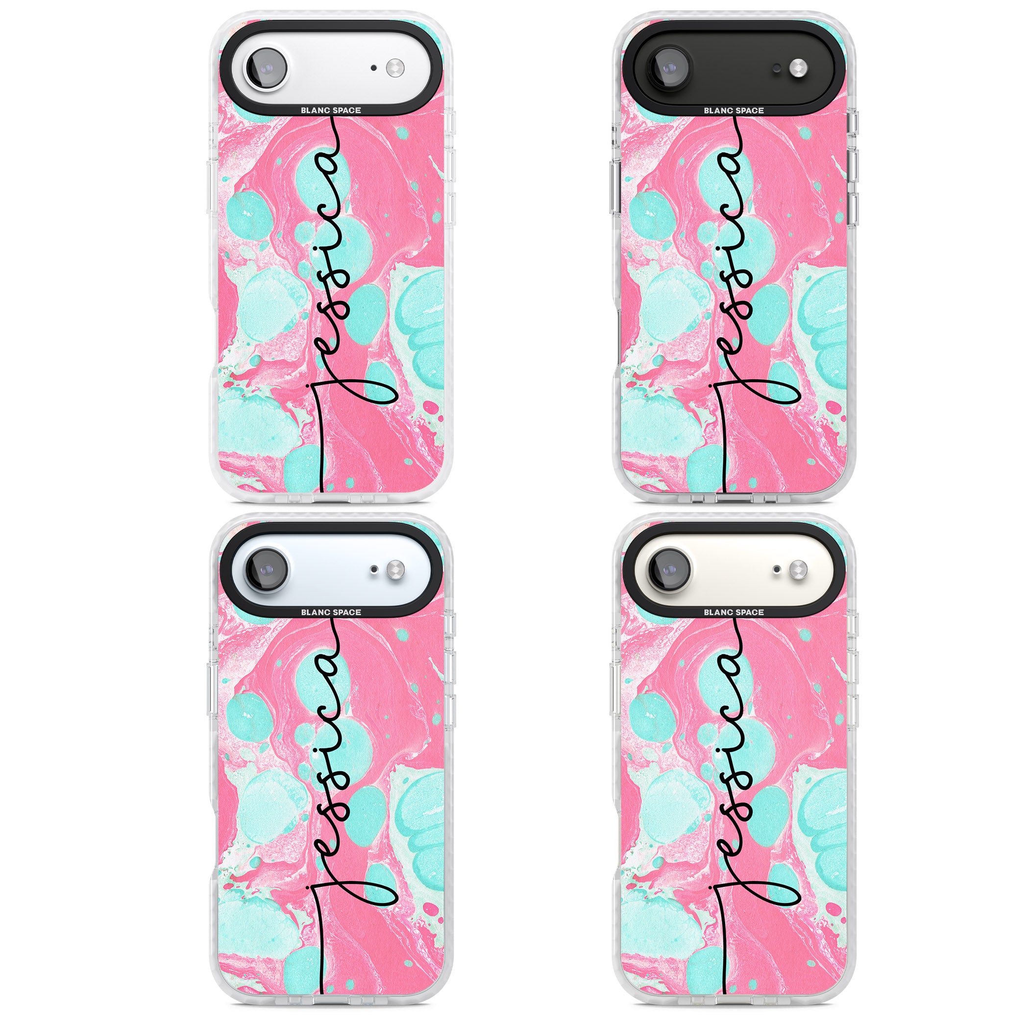 Personalised Turquoise & Pink Marbled iPhone 17 Air Impact Clear Phone Case APT Impact Protection