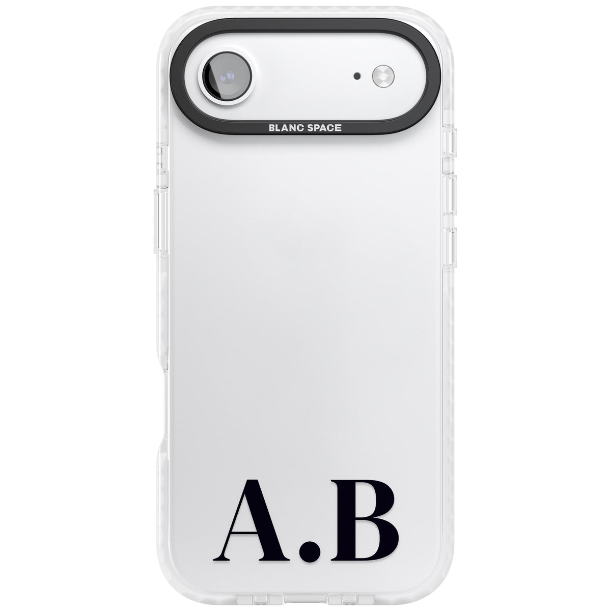 Personalised Serif Initials minimal iPhone case featuring custom monogram lettering in classic serif type on a clear case iPhone Air / iPhone 17 Air Impact Clear Phone Case front