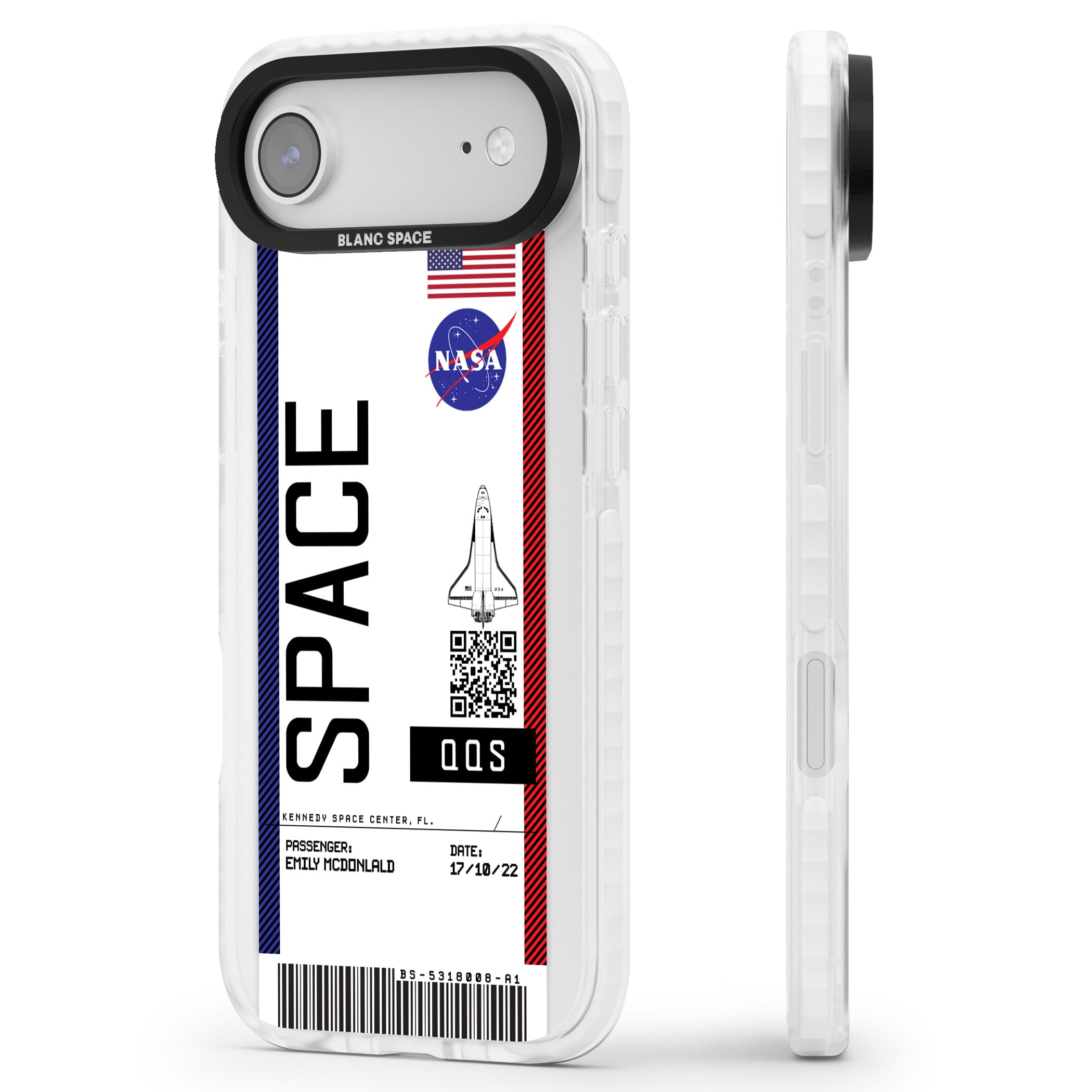Personalised Nasa Boarding Pass (Light) iPhone 17 Air Impact Clear Phone Case Side Profile