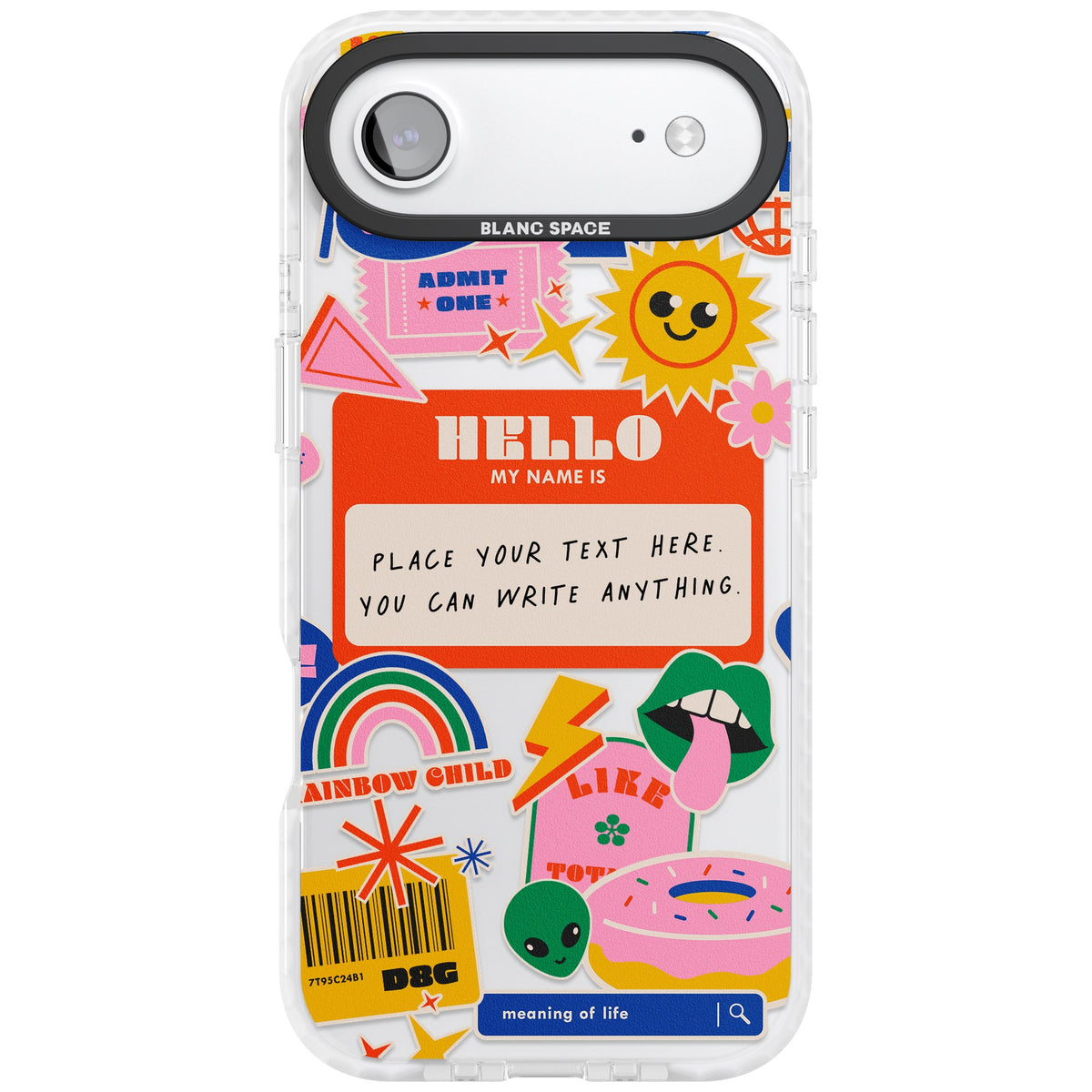 Personalised Retro Nametag Sticker iPhone Air Impact Clear Phone Case front