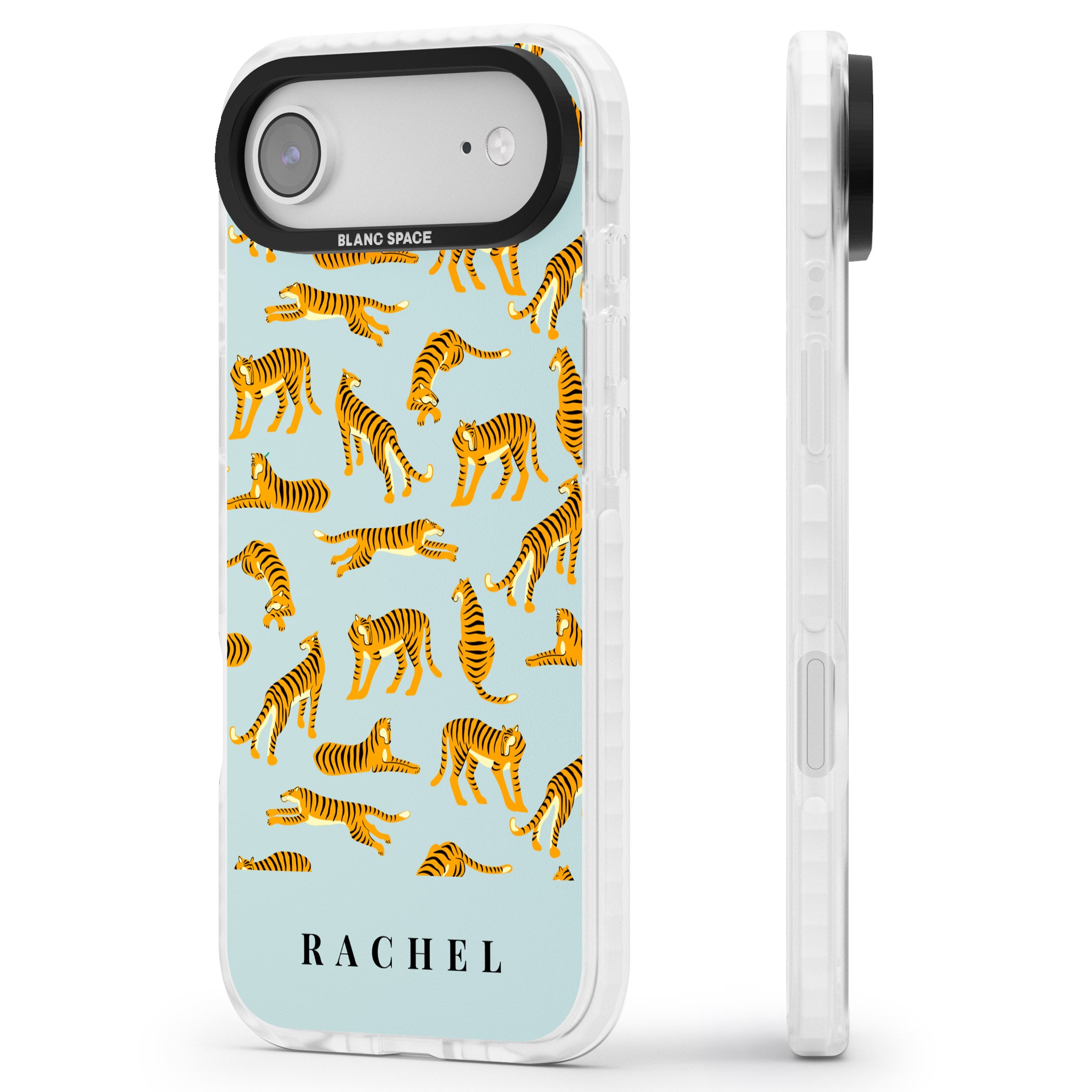 Personalised Turquoise Tiger Pattern iPhone 17 Air Impact Clear Phone Case Side Profile