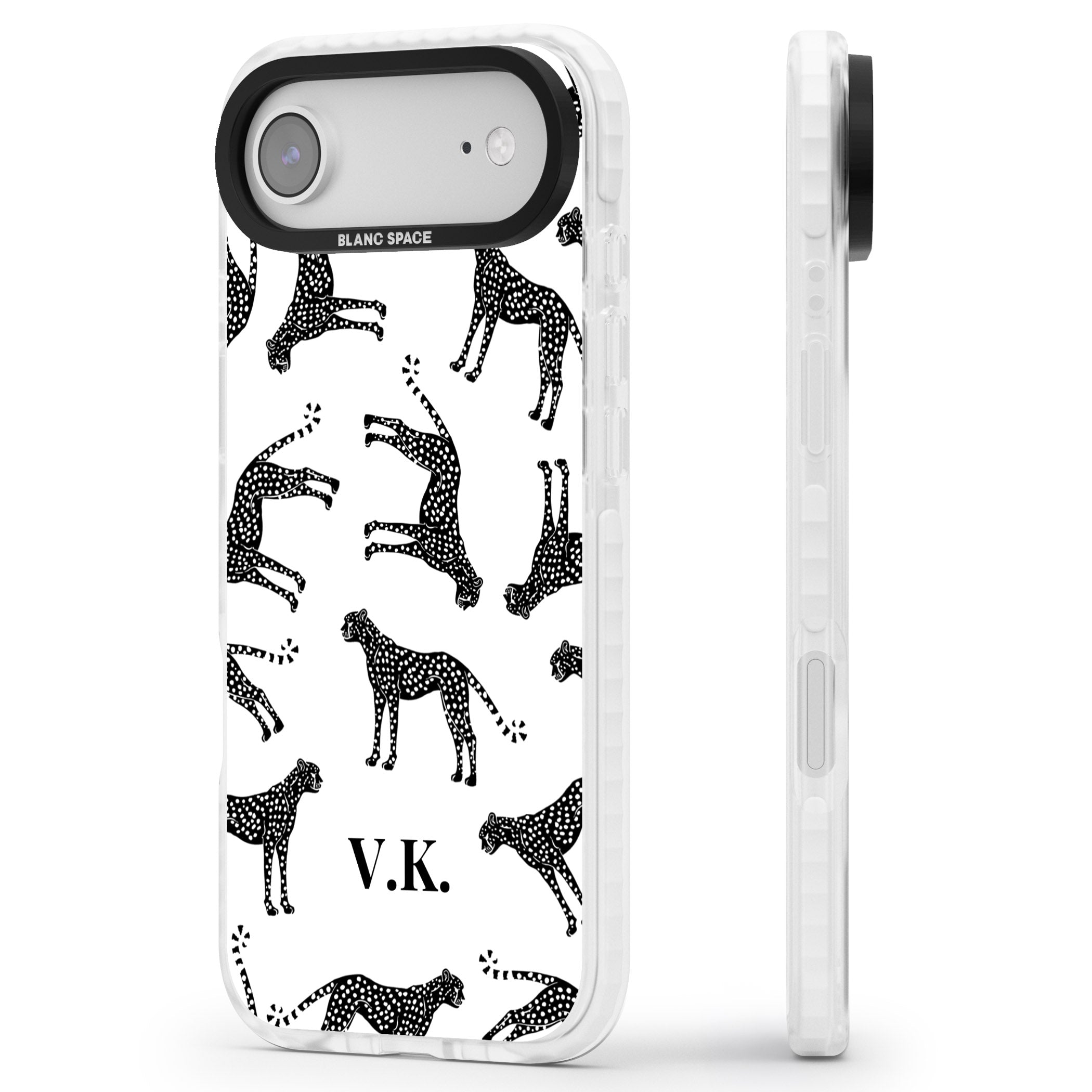 Personalised Black & White Cheetah Pattern iPhone 17 Air Impact Clear Phone Case Side Profile