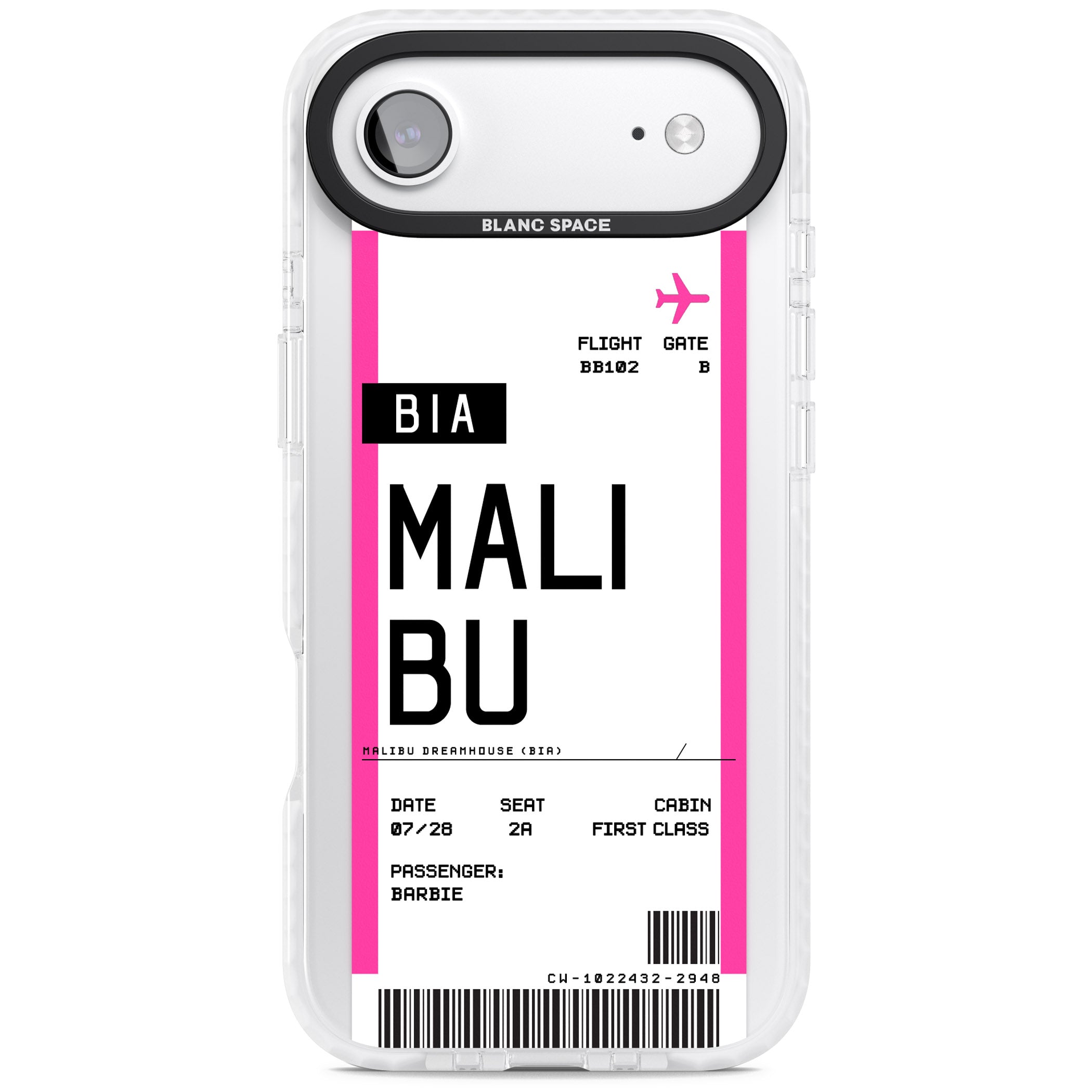 Personalised Pink Malibu Boarding Pass iPhone 17 Air Impact Clear Phone Case