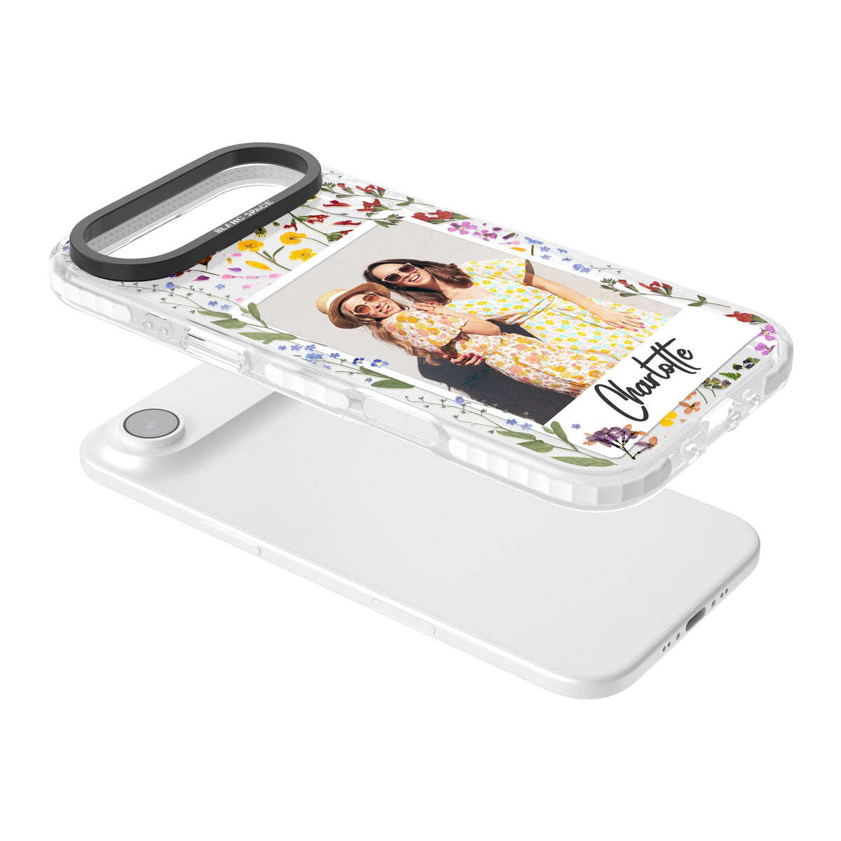 Personalised Wildflower Polaroid iPhone Air Impact Clear Phone Case angled