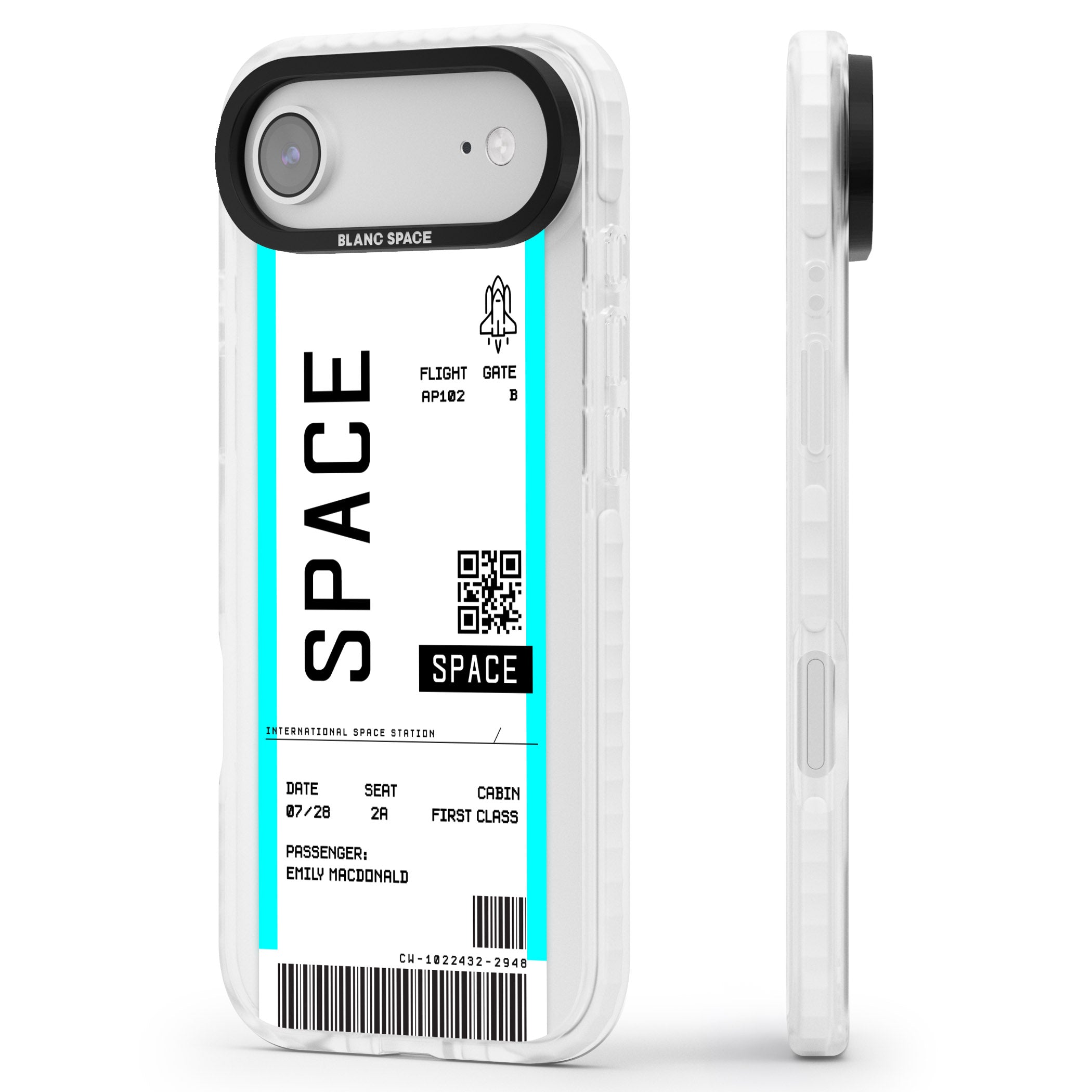 Personalised Space Travel Ticket iPhone 17 Air Impact Clear Phone Case Side Profile