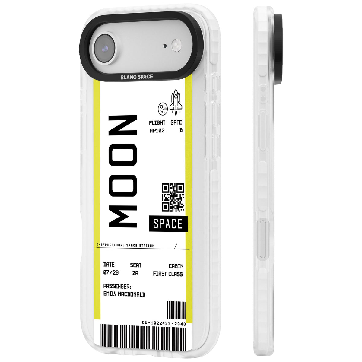 Personalised Moon Travel Ticket iPhone Air Impact Clear Phone Case side
