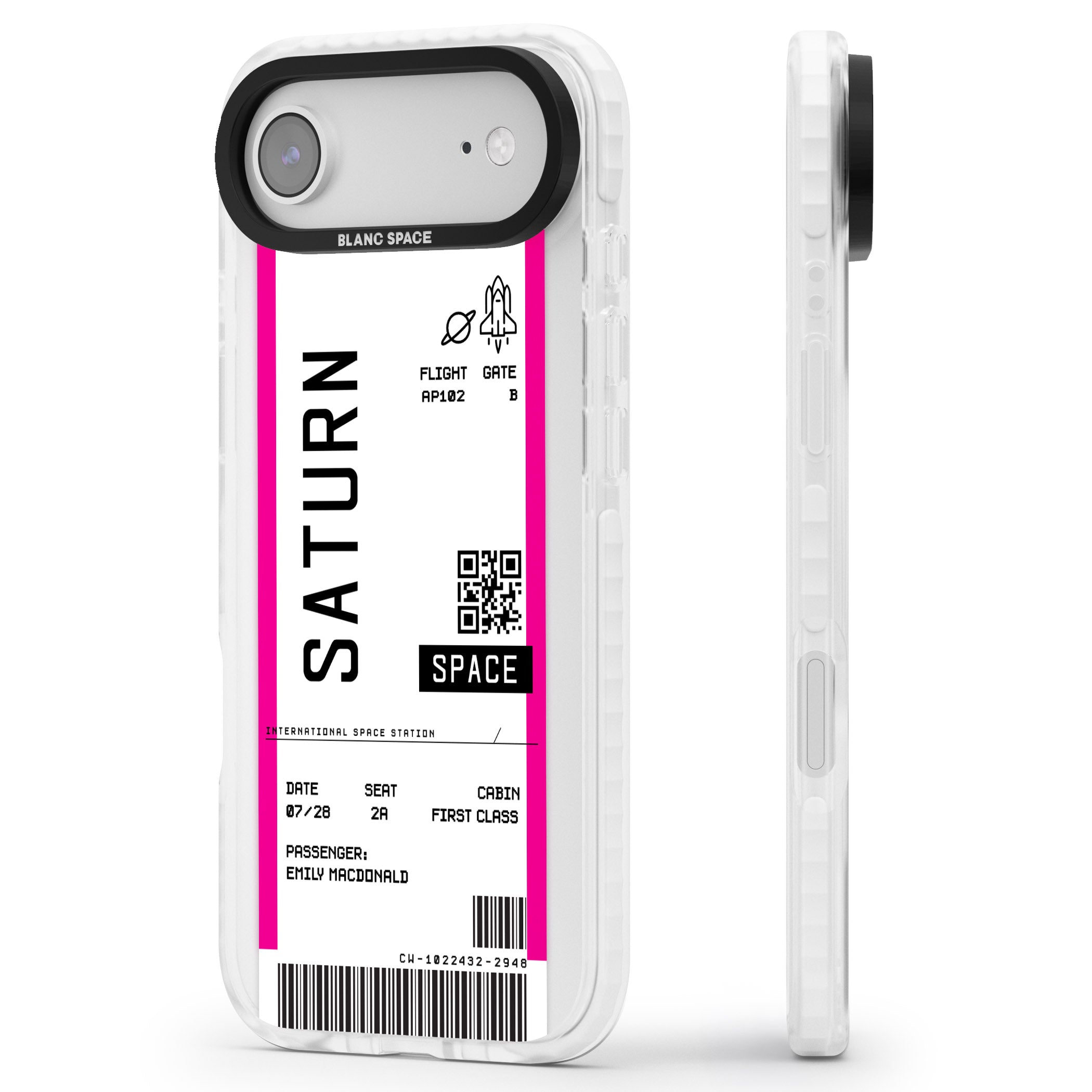 Personalised Saturn Travel Ticket iPhone 17 Air Impact Clear Phone Case Side Profile