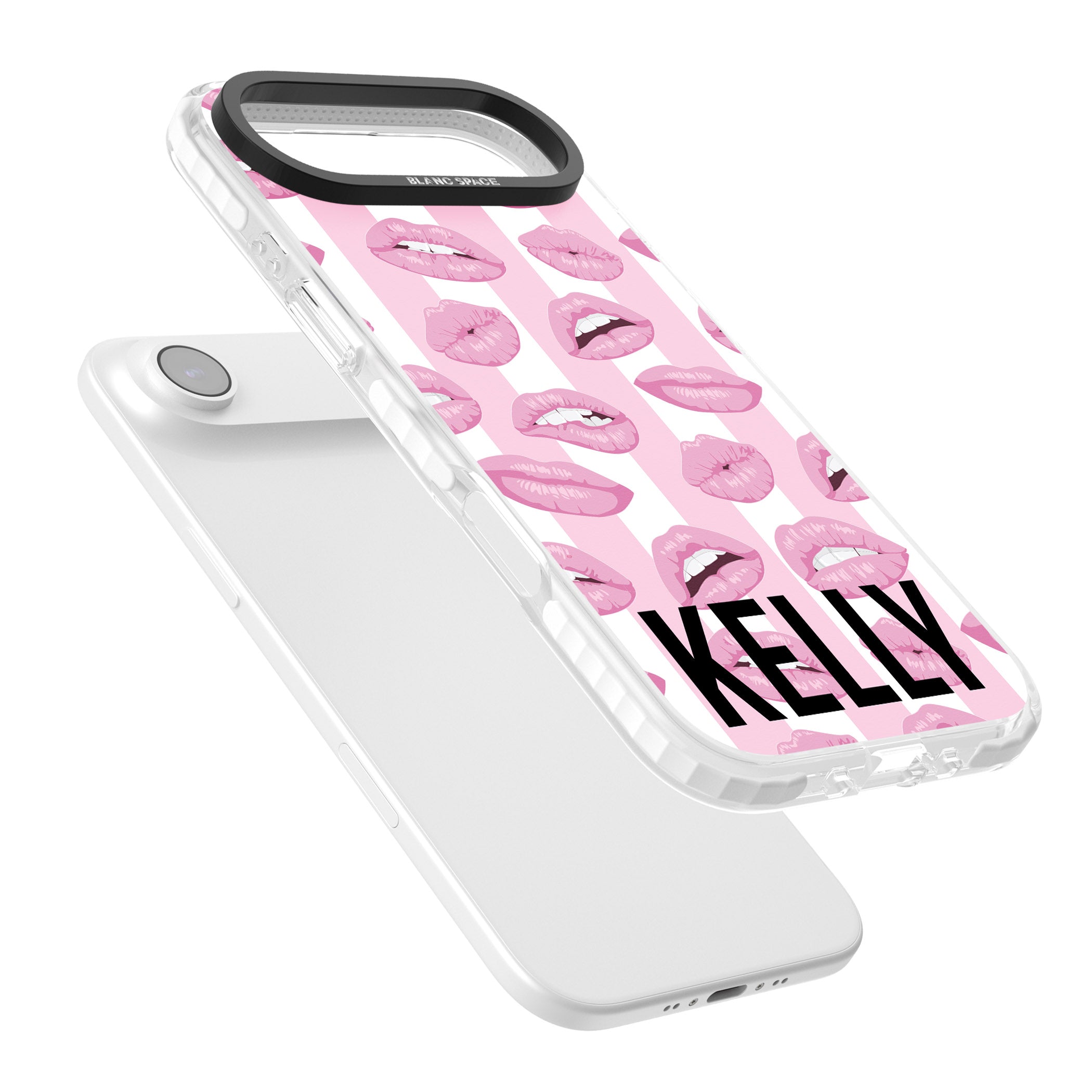 Personalised Pink Stripes & Lips iPhone 17 Air Impact Clear Phone Case Colours