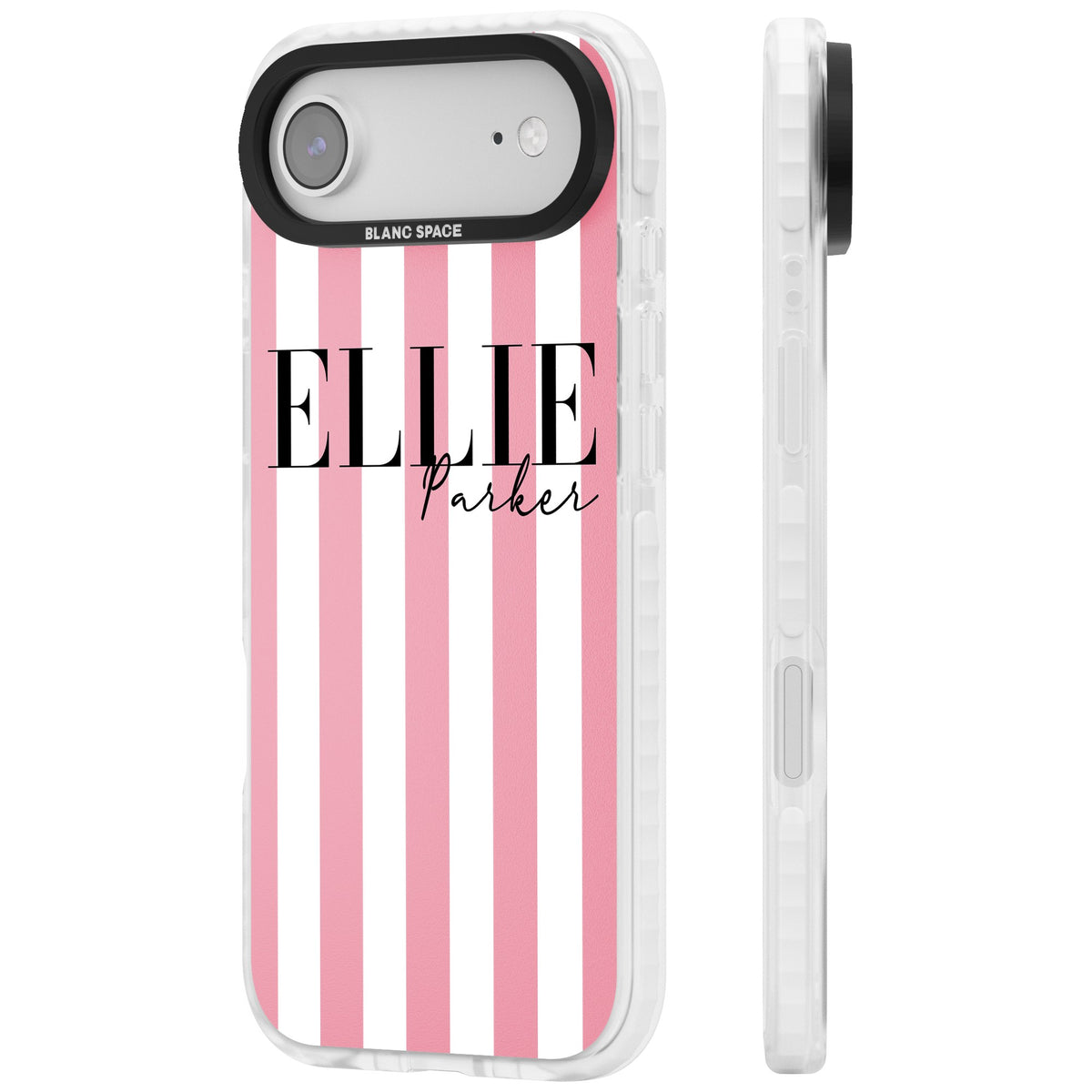 Personalised Pink Stripes iPhone Air Impact Clear Phone Case side