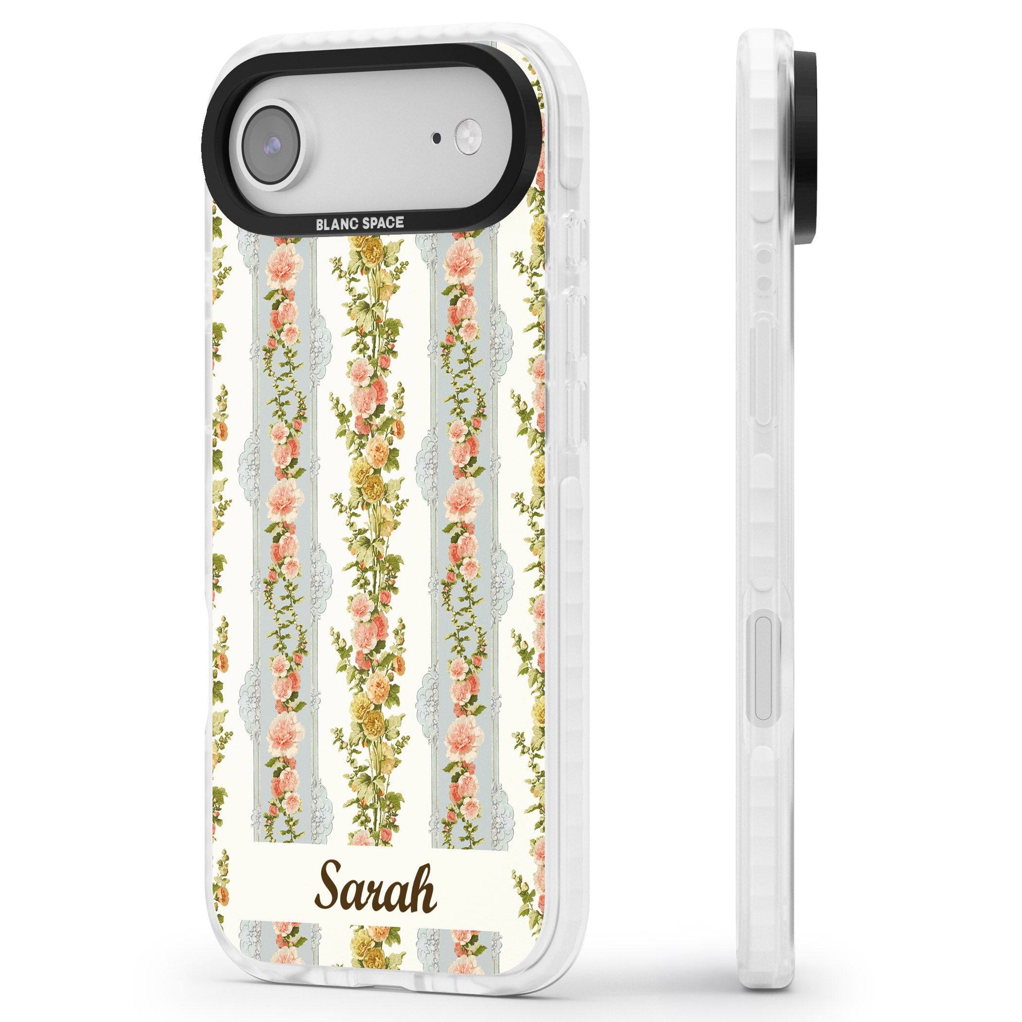 Personalised Vintage Floral Stripes iPhone 17 Air Impact Clear Phone Case Side Profile