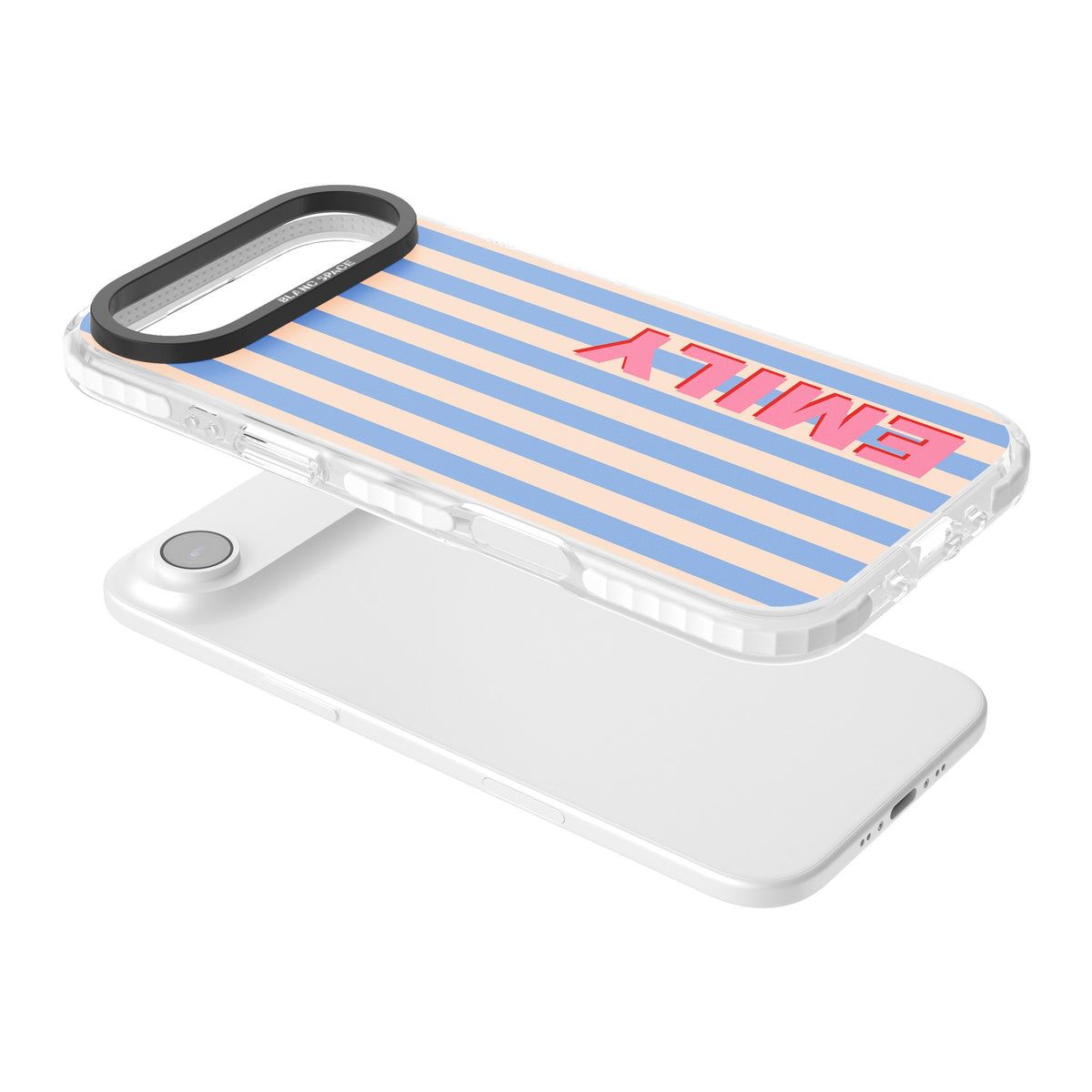 Personalised Coastal Stripe iPhone Air Impact Clear Phone Case angled
