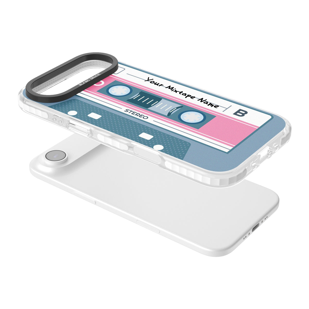 Personalised Retro Cassette Mixtape iPhone Air Impact Clear Phone Case angled