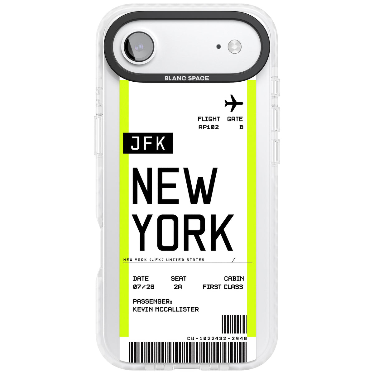 Personalised New York Boarding Pass iPhone Air Impact Clear Phone Case front