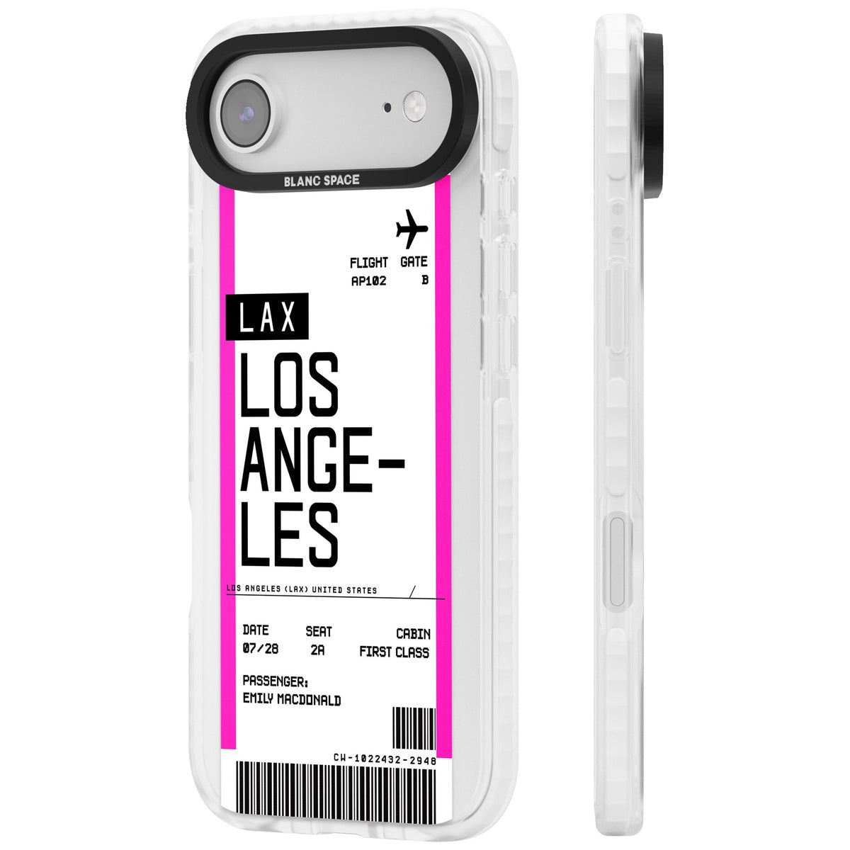 Personalised Los Angeles Boarding Pass iPhone Air Impact Clear Phone Case side