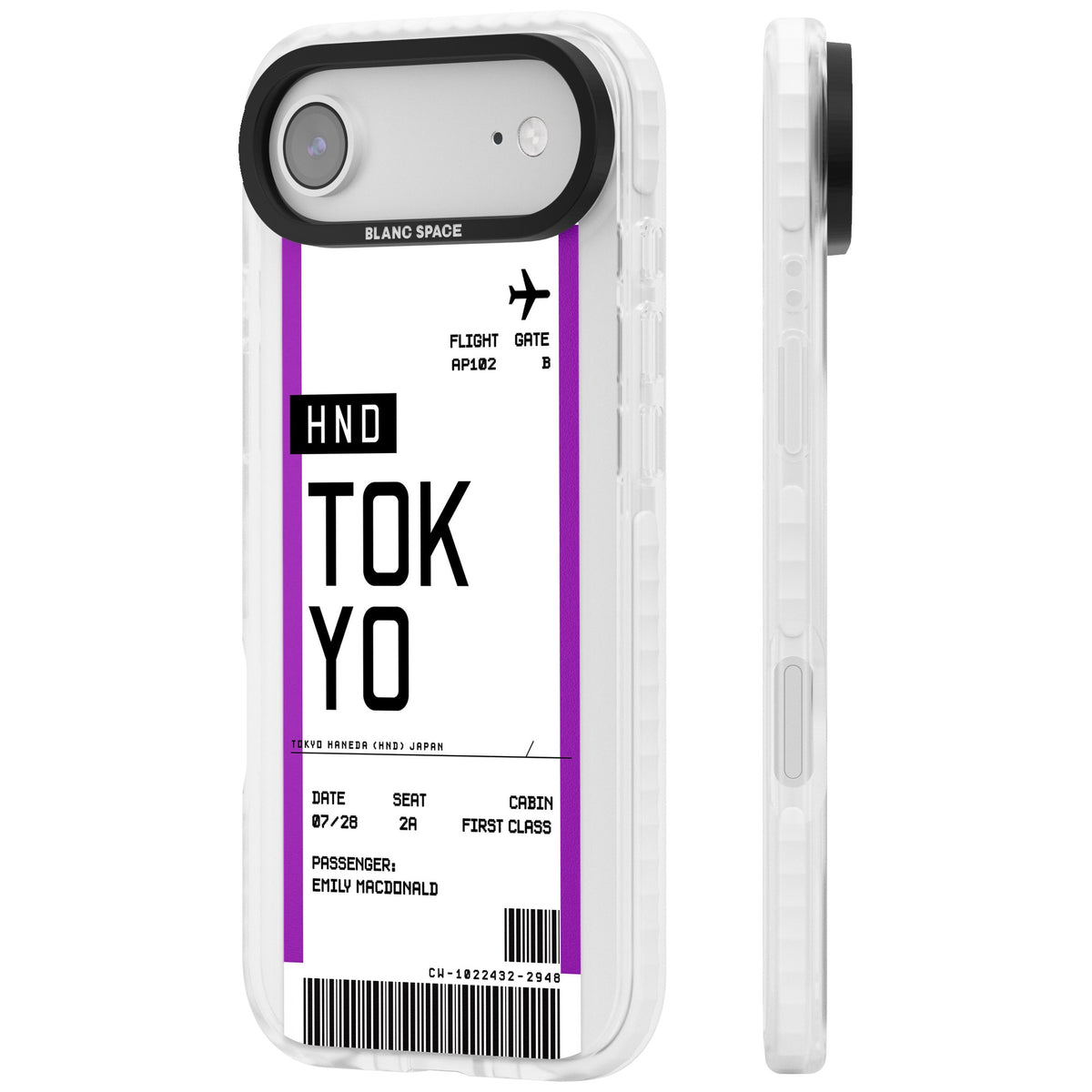 Personalised Tokyo Boarding Pass iPhone Air Impact Clear Phone Case side