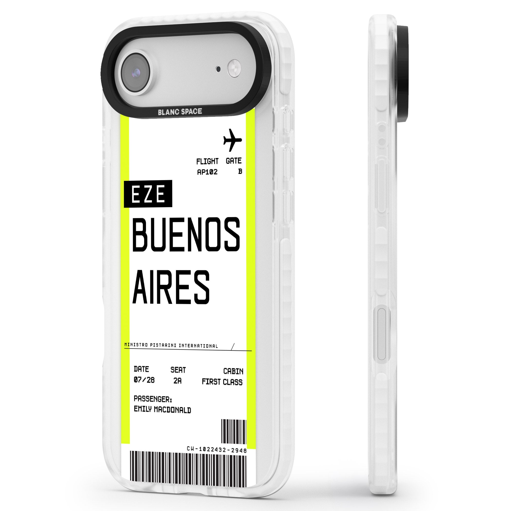 Personalised Buenos Aires Boarding Pass iPhone 17 Air Impact Clear Phone Case Side Profile